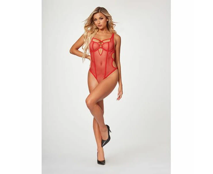 Introducing The Seductiva Fishnet Strappy High Cut Leg Teddy Red Lg Women's Sensual Lingerie For Intimate Moments Model St 9876 Size Large