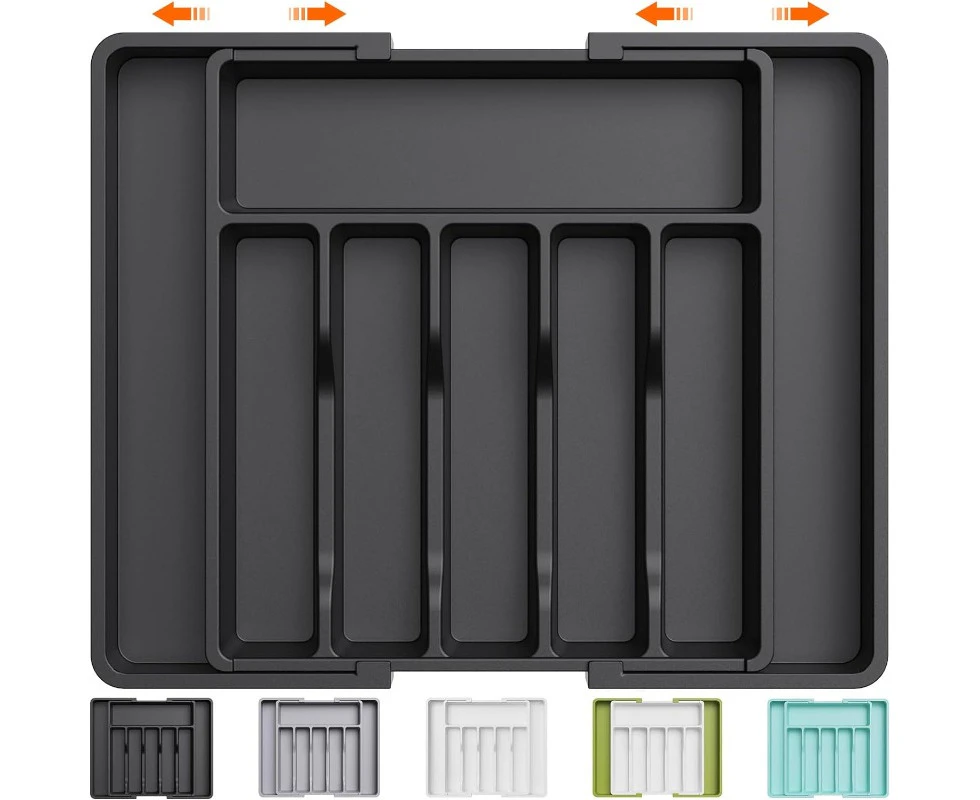 Drawer Organizer Expandable Utensil Tray for Kitchen BPA Free Flatware and Cutlery Holder Adjustable Plastic Storage for Spoons Forks Knives