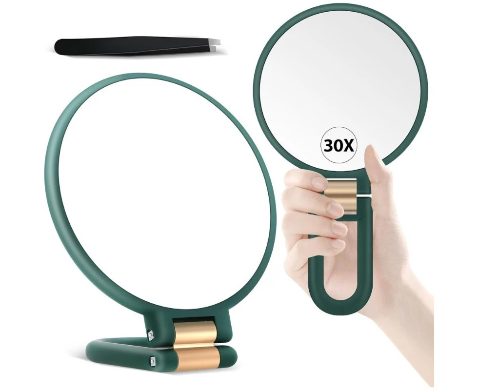 30x Magnifying Handheld Mirror 2-Sided with Adjustable Stand Portable Acrylic Frame 5 Diameter Perfect for Makeup Shaving Deep Cleaning