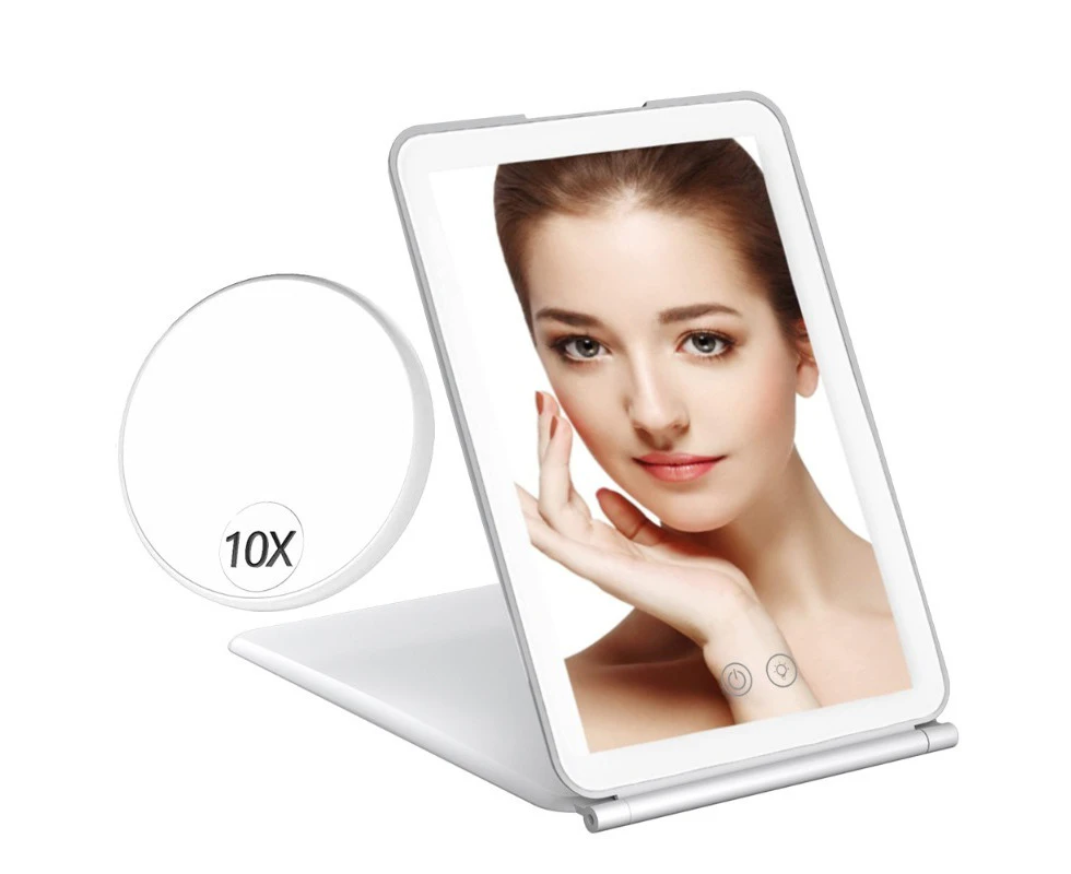 Makeup Mirror with 10X Magnifying Mirror Compact LED Mirror Portable Cosmetic Mirror with 3 Color Lights Travel Accessories for Women