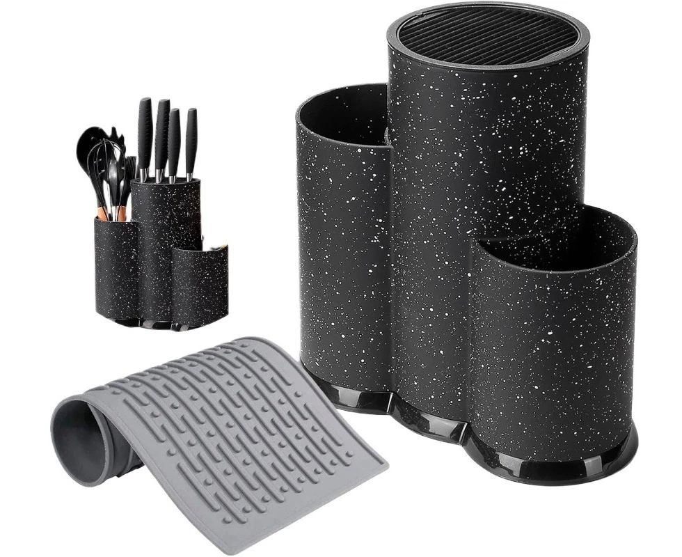 Kitchen Organization Set includes: Utensil holder Knife Holder and Silicone Drying Mat for kitchen counter stainless steel kitchen utensil organizer