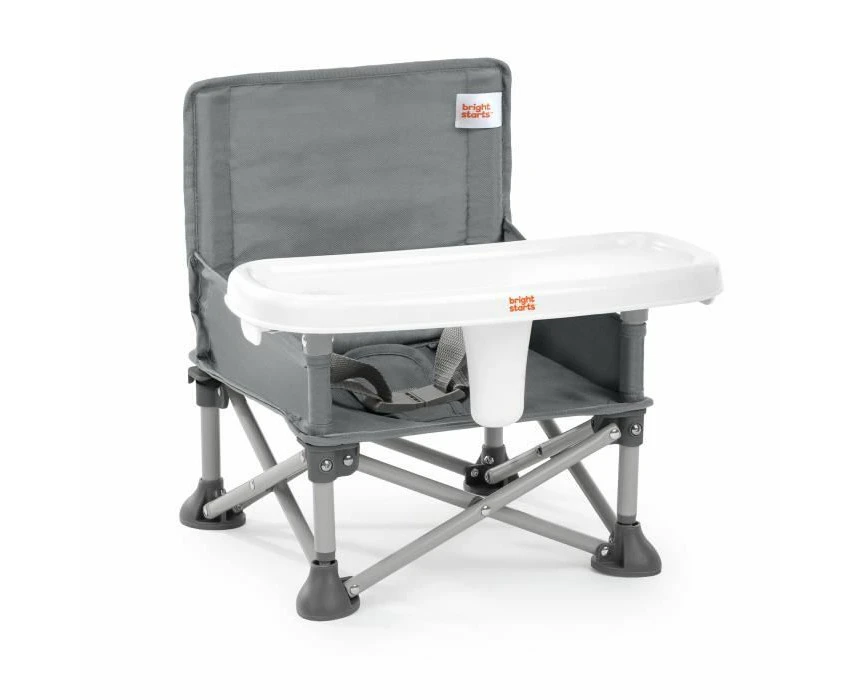 Bright Starts Pop 'N Sit Portable Booster, Indoor/Outdoor Use, Floor Seat with Feeding Tray, Grey, 6 Mos - 3 Yrs