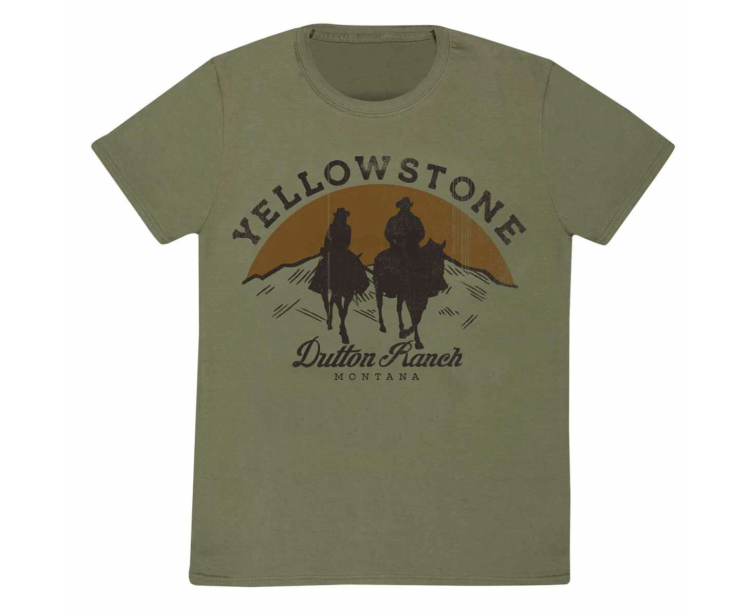 Yellowstone Unisex Adult Dutton Ranch Faded T-Shirt (Olive) - HE2917