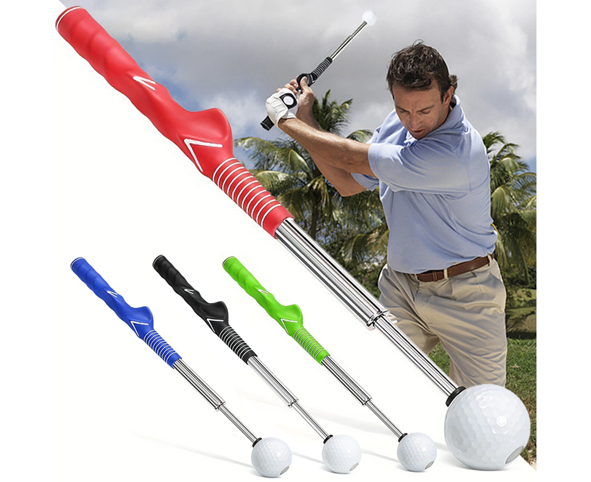 Retractable Golf Swing Training Aid, Golf Grip Trainer & Golf Swing Trainer for Warm-up, Golf Club for Indoor Practice, Golf Accessories