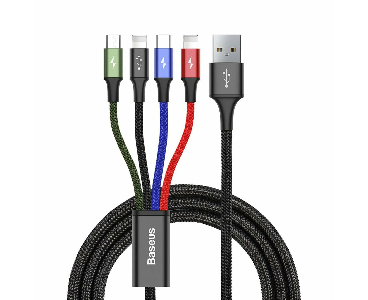 Baseus 4 in 1 Nylon Braided Cable (2 x Lightning / Type-C / Micro USB) 3.5A 1.2m (CA1T4-A01)-Black