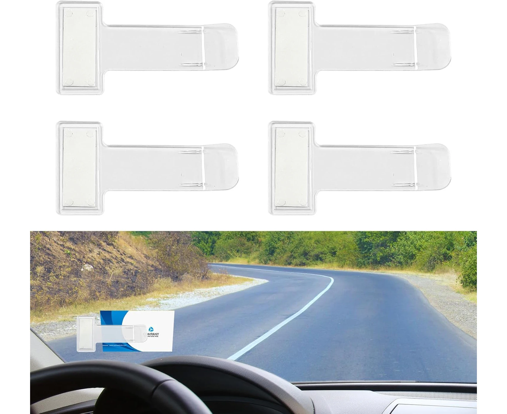 4 PCS Car Windshield Parking Ticket Holder, Transparent Plastic Parking Ticket Holder Clip with Adhesive Tape, Auto Windshield Invoice Clip, Vehicle Interi