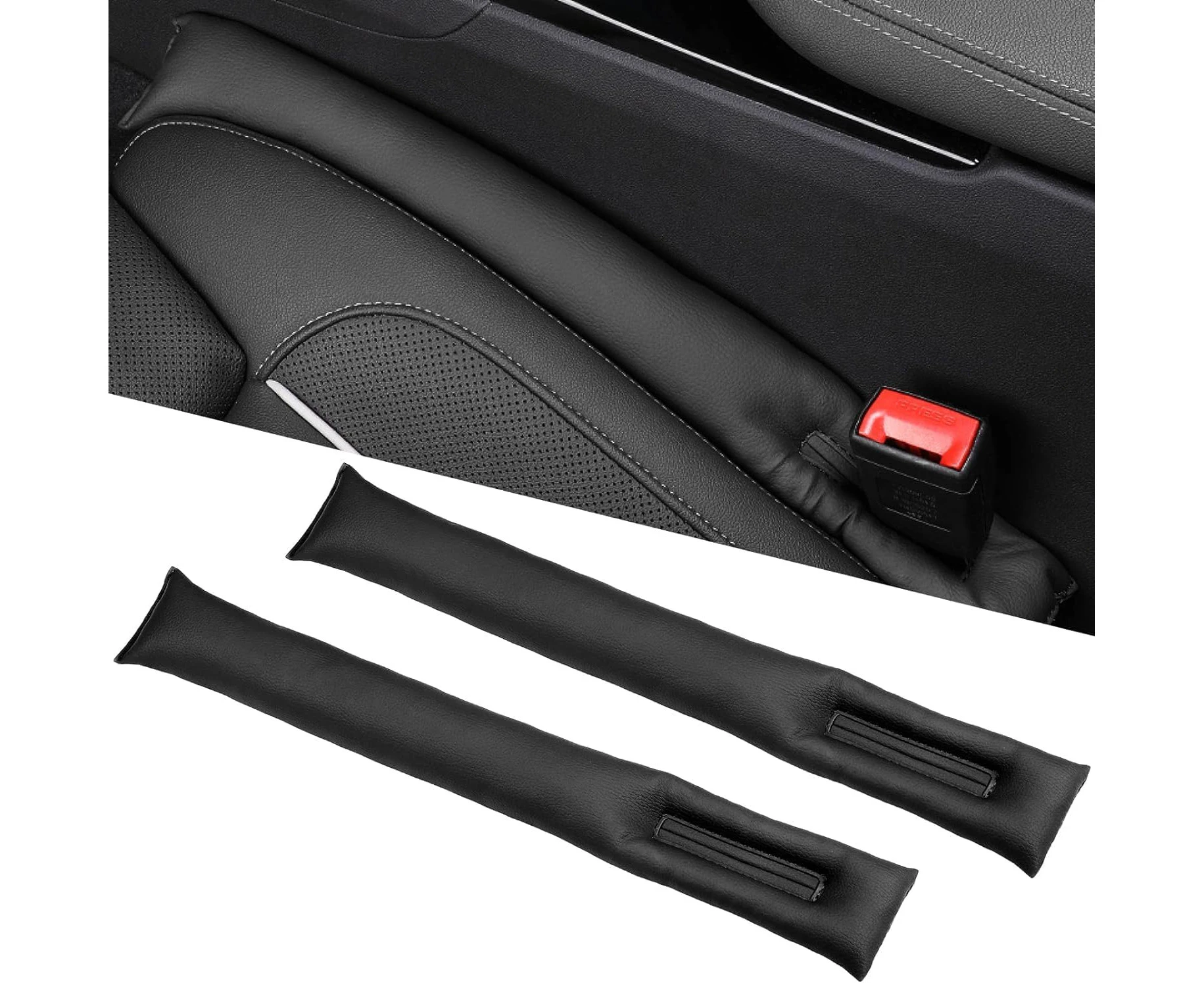 TAROSE 2PCS Leather Car Seat Gap Filler, Car Seat Gap Stopper Anti-Drop Space Slot Reserved Safety Belt Space, Premium Car Gap Filler Pad Car Accessories f