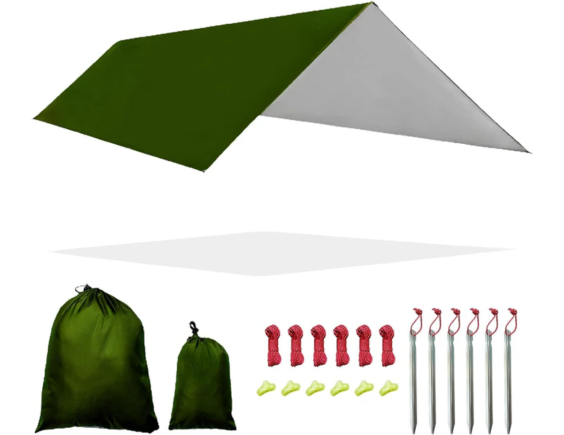 Fay Bless Rain Fly Camping Tarp Waterproof Resistant Sun Shade Lightweight Hammock Tent Tarp with Multifunctional Camping Accessories (Green, 3×3m)