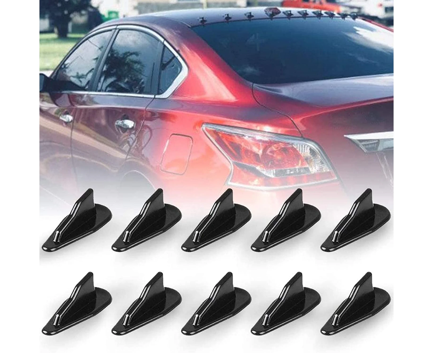 Alpha racing Air Vortex Generator Diffuser Shark Fin 10pcs Set Kit for Spoiler Roof Wing black