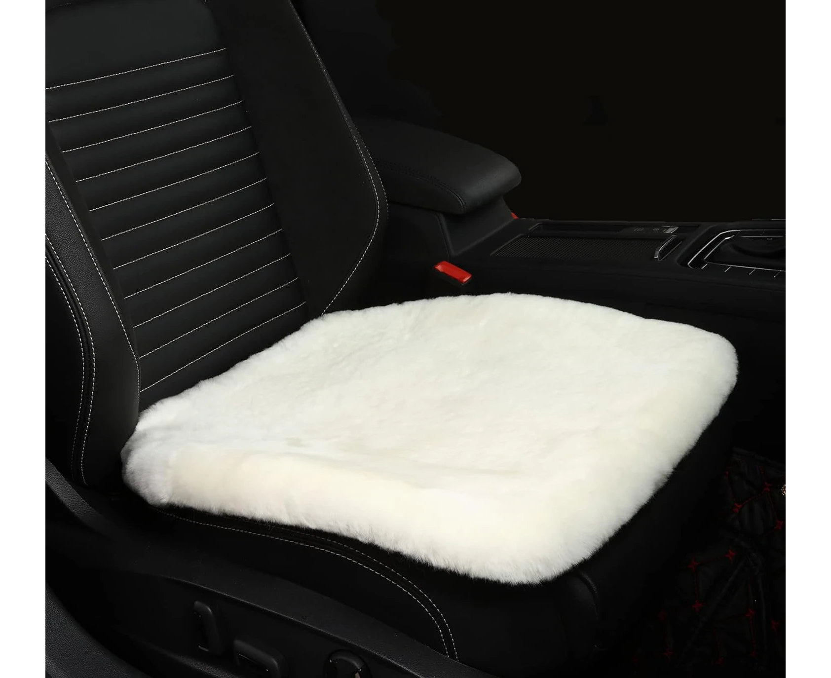 Sisha-A Sheepskin Seat Cushion Cover Wholehide Short Wool Seat Pad Natural Fur Car Seat Covers Universal Fit for Most Car, Truck, SUV, or Van Front Beige W