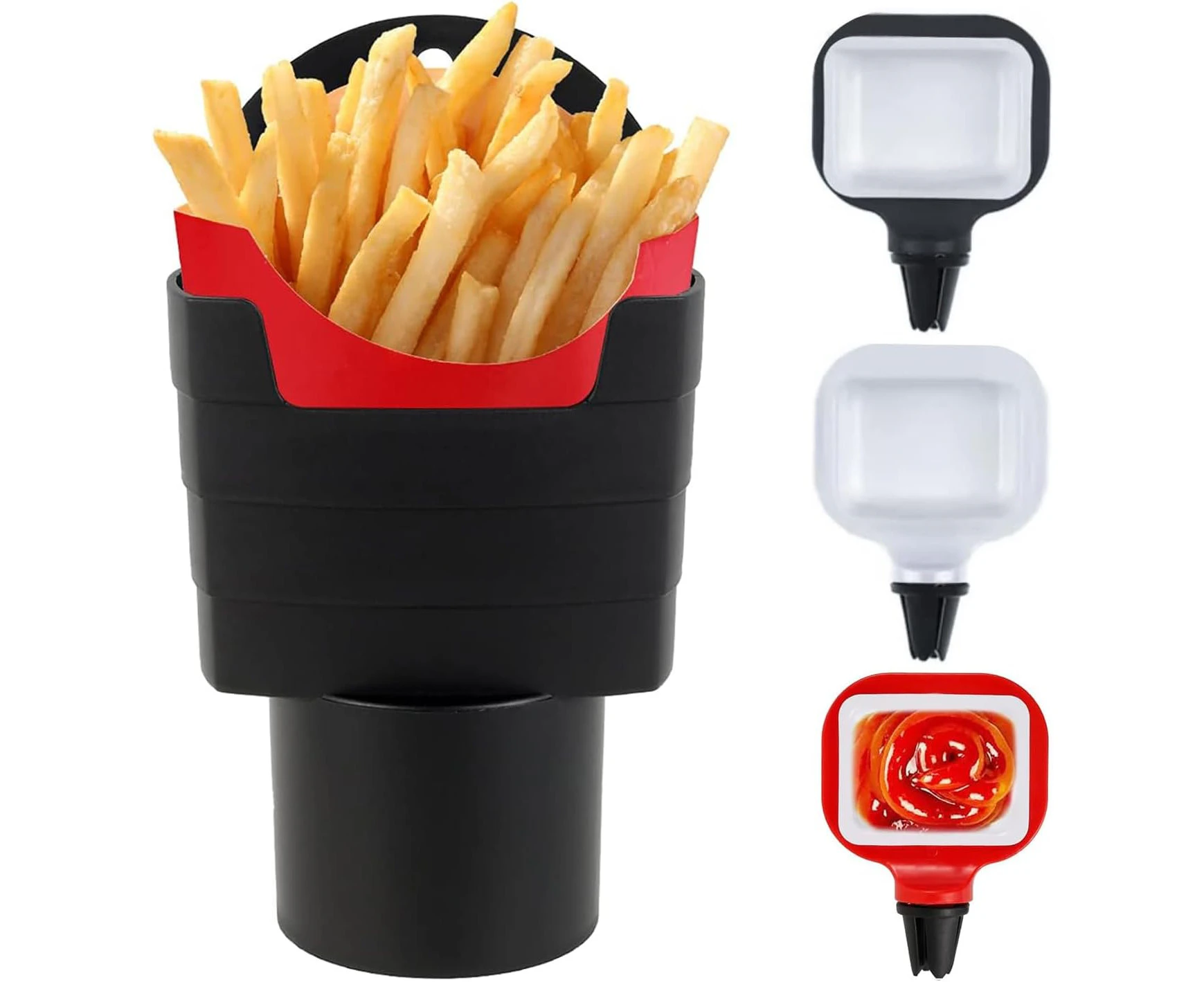 4Pcs Sauce Holder for Car French Fries Car Air Vent Clip Sauce Holder Set in-Car Sauce Holder and French Fry Car Cup Holder Set with 3Pcs Dip Clip 1Pc Fren