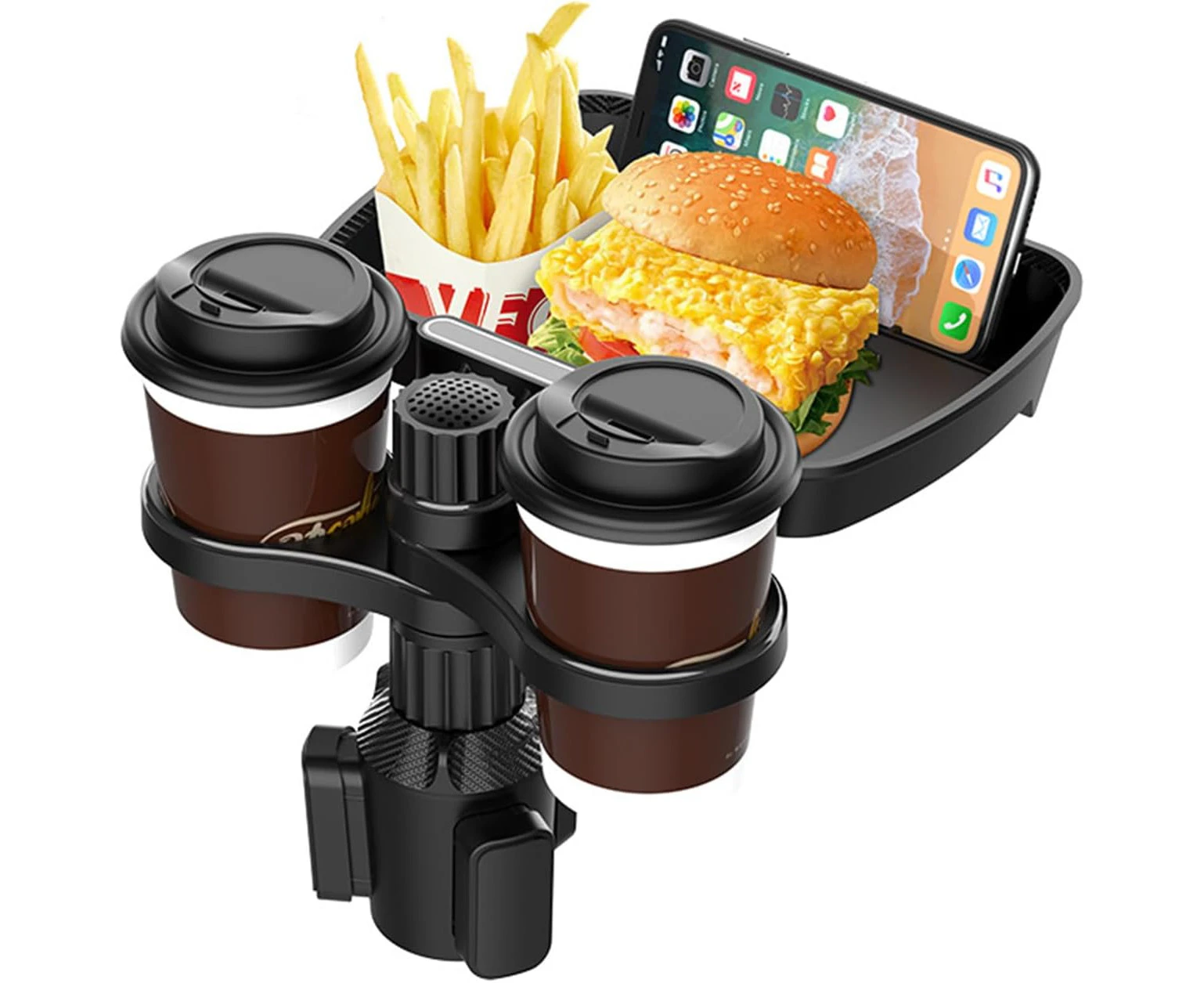 Car Accessories 360 Degree Rotating Tray with Two O-Shaped Cup Holders - Removable and Rotatable Vehicle Drink Coffee Burger Cup Holder Food Tray Table