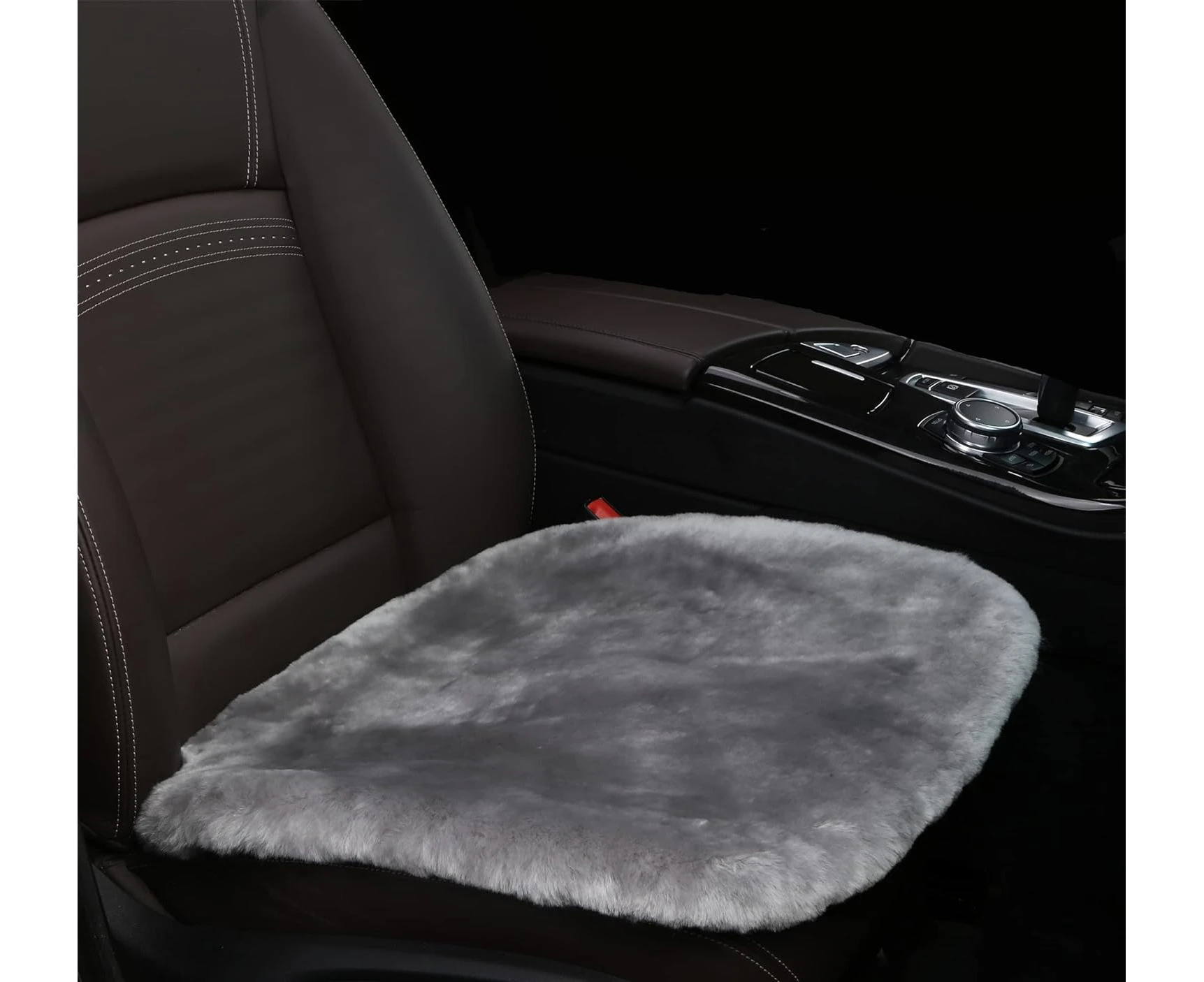 Sisha-A Sheepskin Seat Cushion Cover Wholehide Short Wool Seat Pad Natural Fur Car Seat Covers Universal Fit for Most Car, Truck, SUV, or Van Front Grey