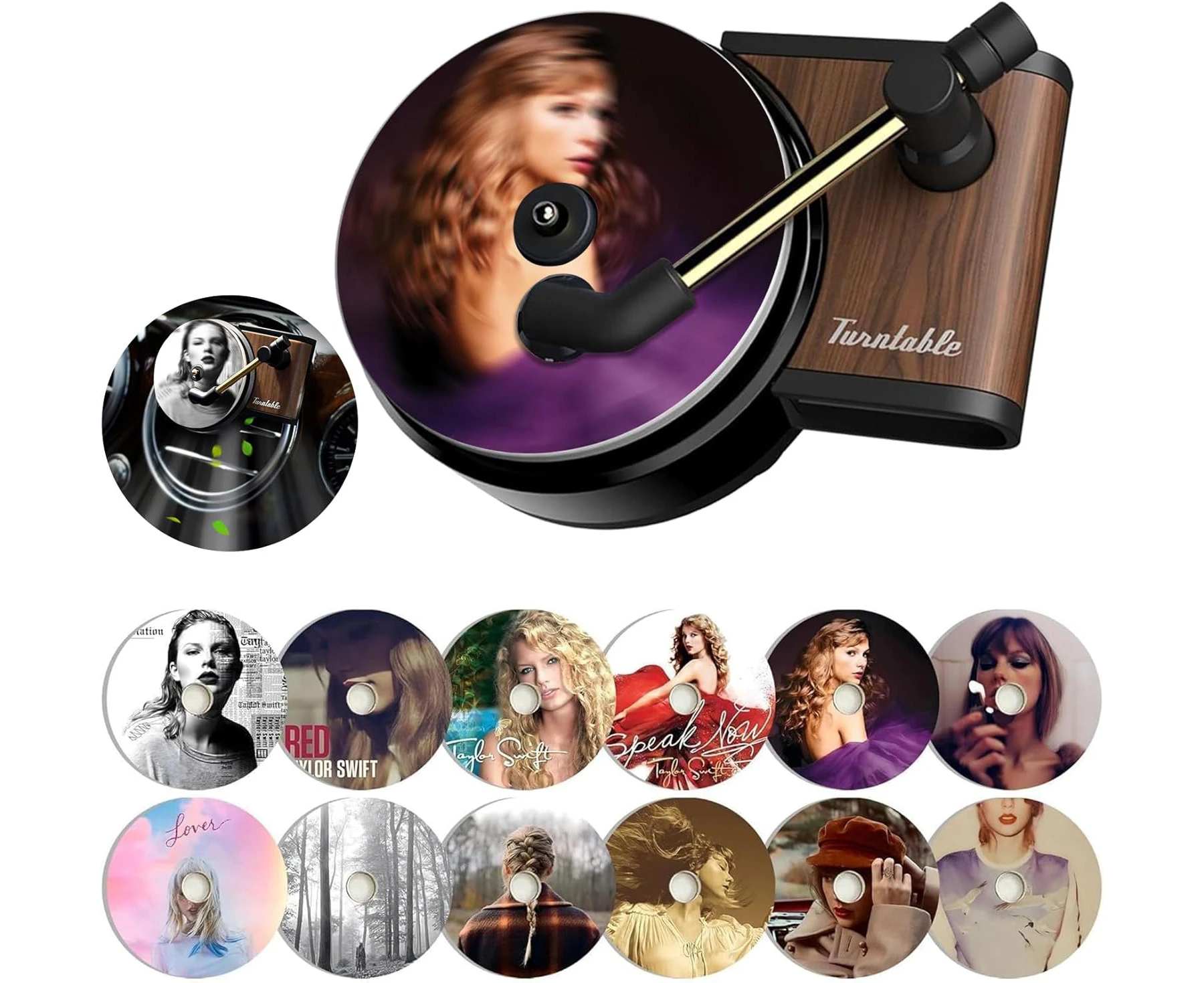 Car Air Freshener, Record Player Air Freshener, With 12 Aromatherapy Tablets. Car Record Player Ventilation Clip