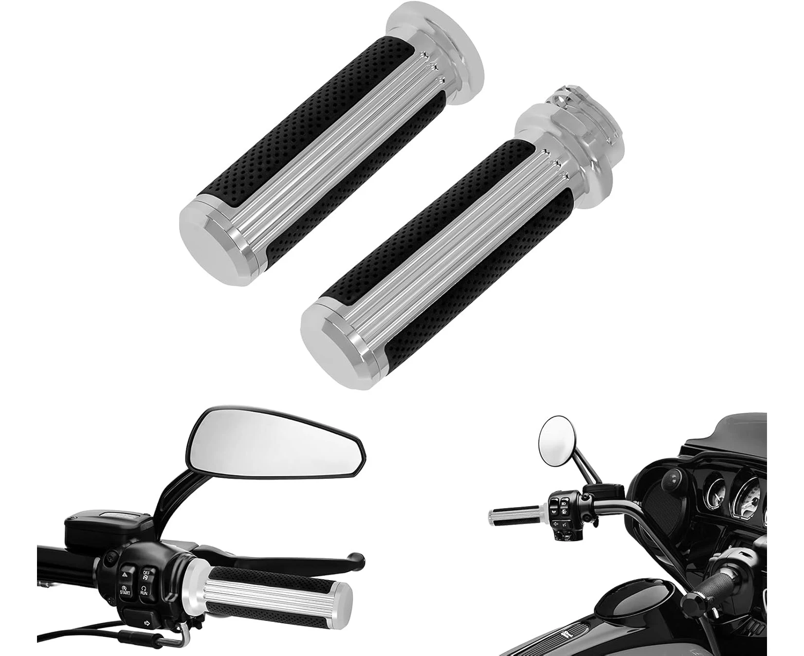 HDBUBALUS 1" Defiance Handlebar Grips 25mm Hand Grips Fit for Harley Touring Street Glide Road King Road Glide Electra Glide Dyna Softail Chrome