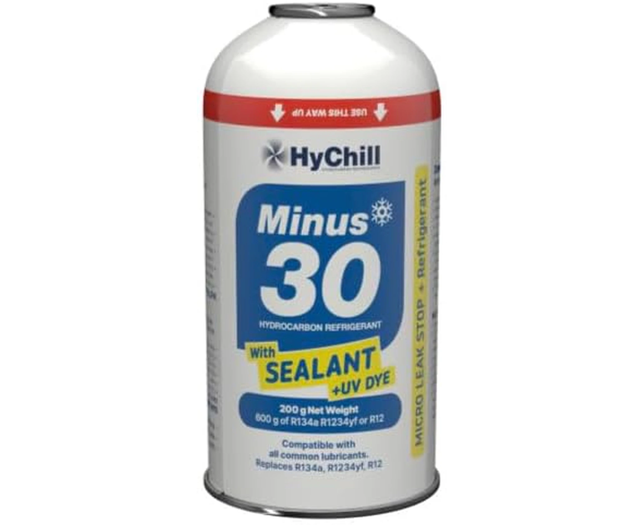 HyChill Minus 30 Low GWP Hydrocarbon Refrigerant – 200g Can with Sealant and UV Dye