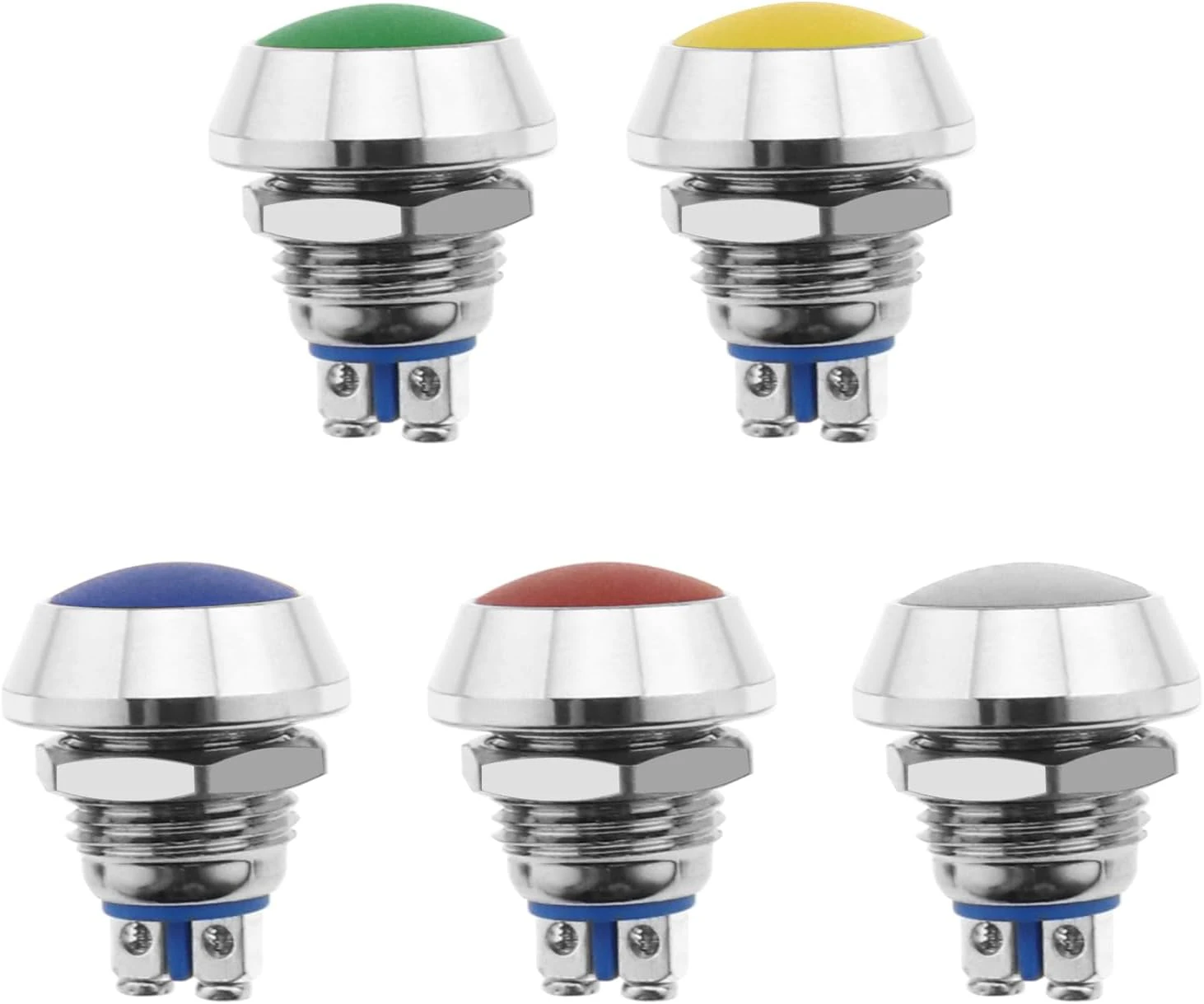 ECSiNG 5PCS 12mm Momentary Push Button Switch 5A 12V DC Waterproof Brass Round On/Off Switch for Power Starting Devices Motor Starting Motorized Vehicle