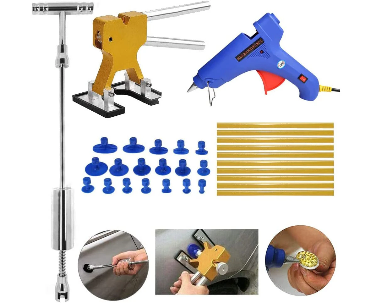 Paintless Car Dent Repair Puller Kit - Dent Puller Slide Hammer T-Bar Tool with 18pcs Dent Removal Pulling Tabs for Car Auto Body Hail Damage Remover