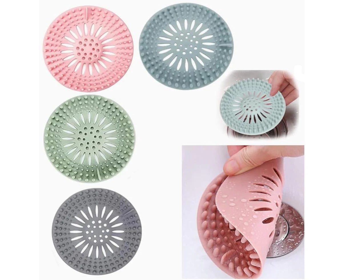 4Pcs Hair Catcher Shower Drain Cover, Hair Stopper Drain Protector Universal Rubber Sink Strainer for Bathtub Kitchen and Bathroom(4 Colors）