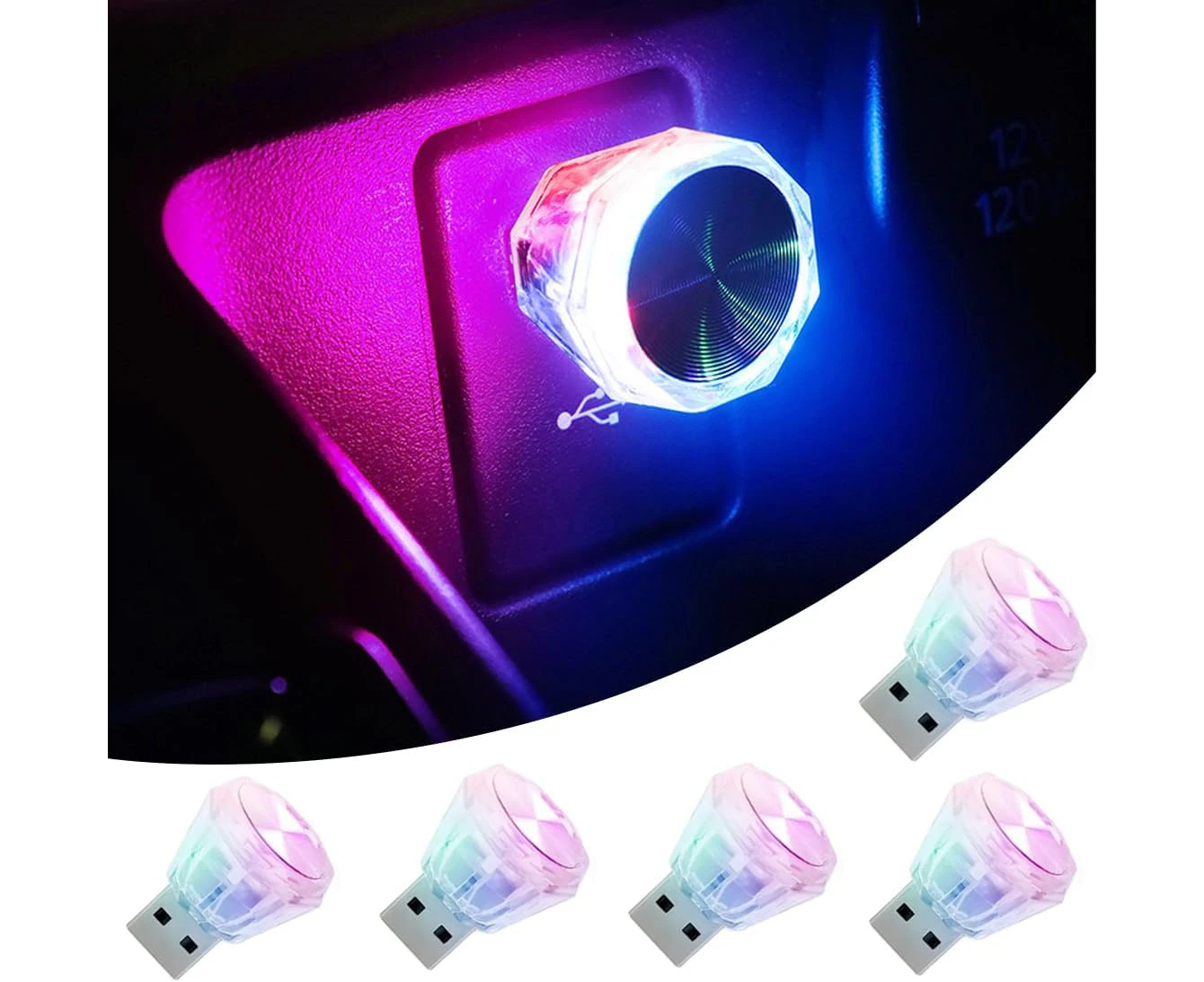 5 PCS USB Atmosphere Light,USB Strobe LED Light,Plug in LED Mini Bulb,RGB Portable Ambient Lighting,Decorative Lamp for Car,Home, Party Decorations