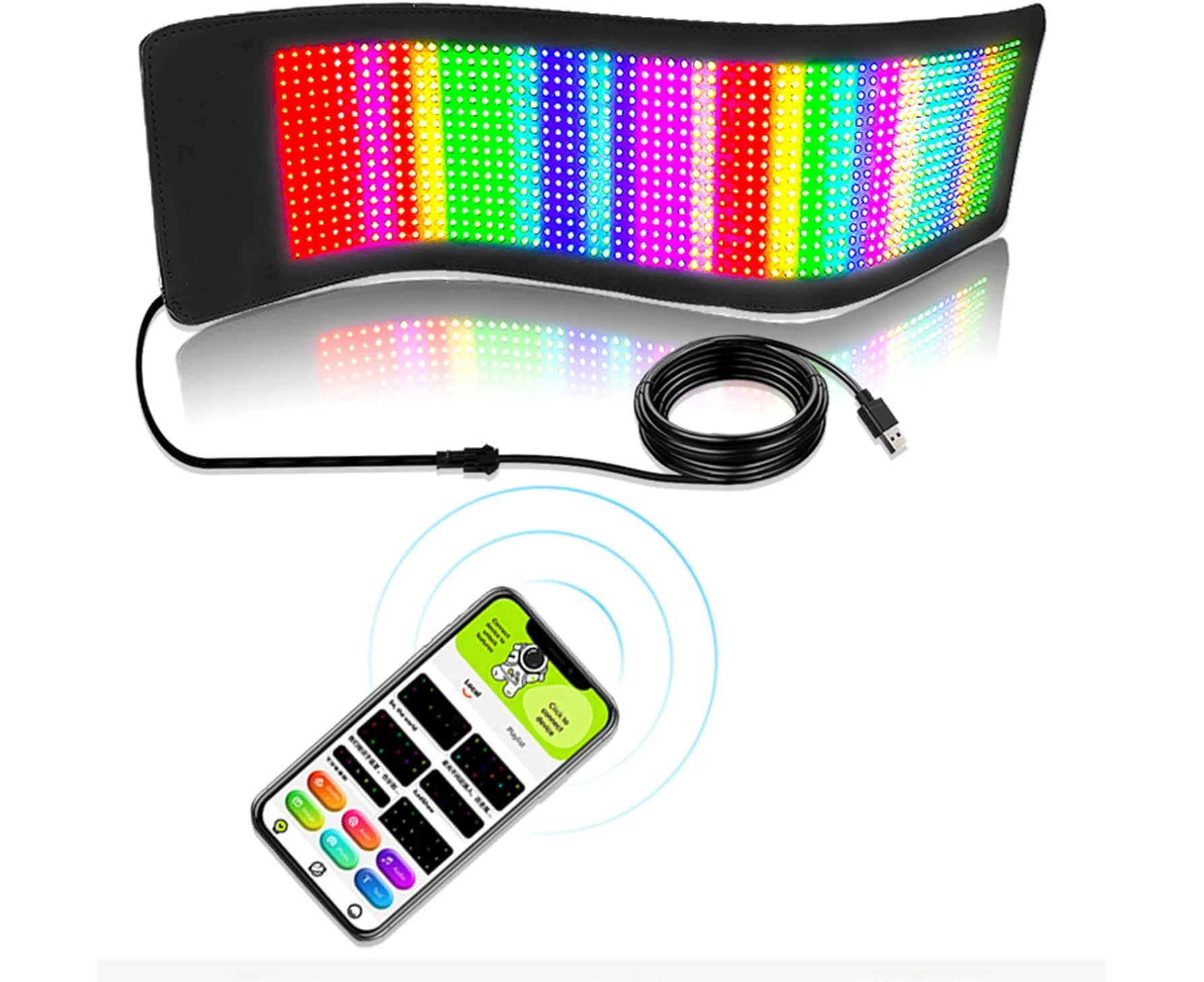 15.4x4.2in LED Matrix Panel, USB Customizable Flexible LED Car Screenwith APP Control, Programmable LED Sign for Store Car Party Christmas Display