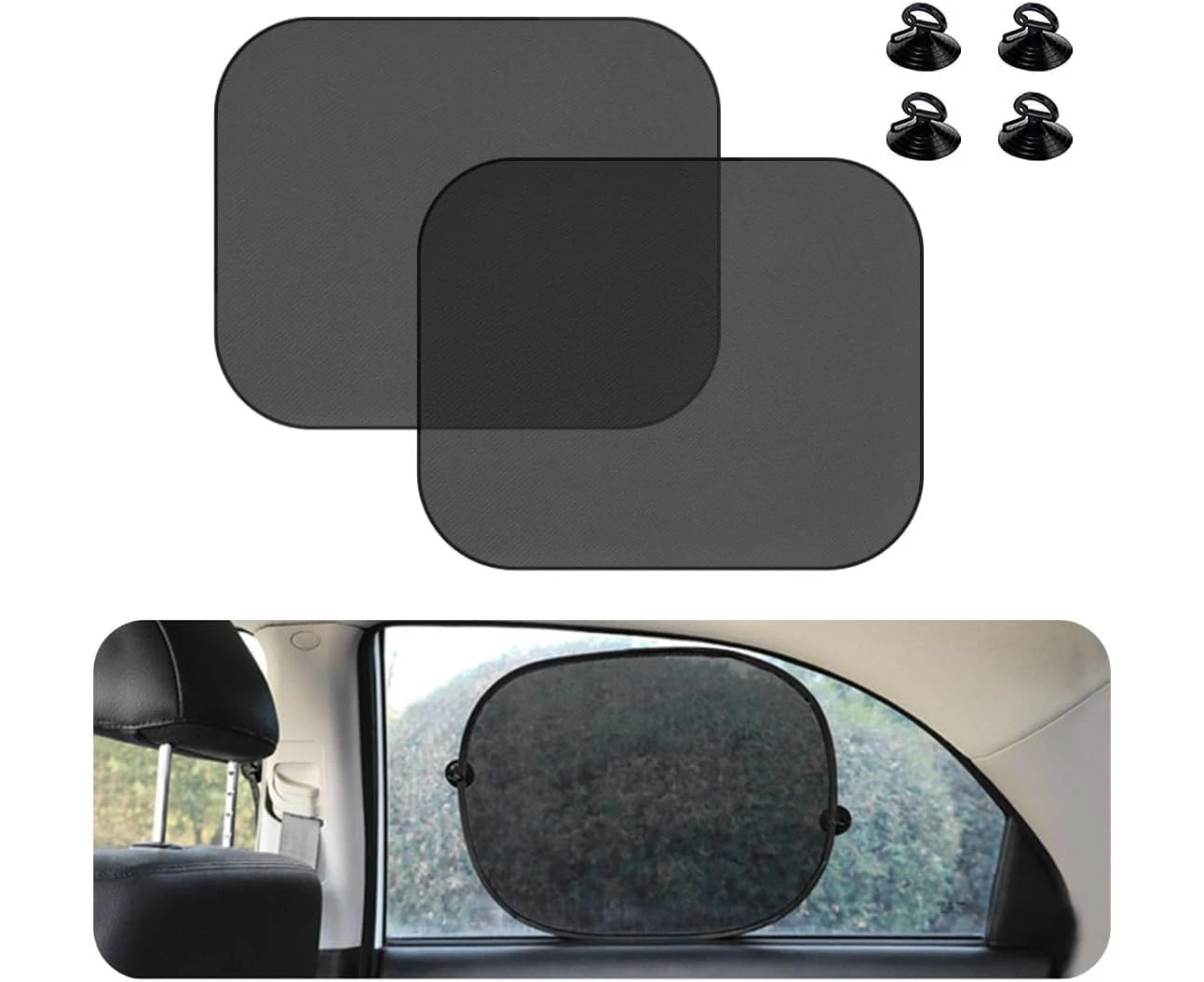 2PCS Car Window Shade, 17"×14" Auto Side Window Shade Protector with Suction Cups, Shield Provide Sun Glare Protection for Your Child, Car Accessories Bloc