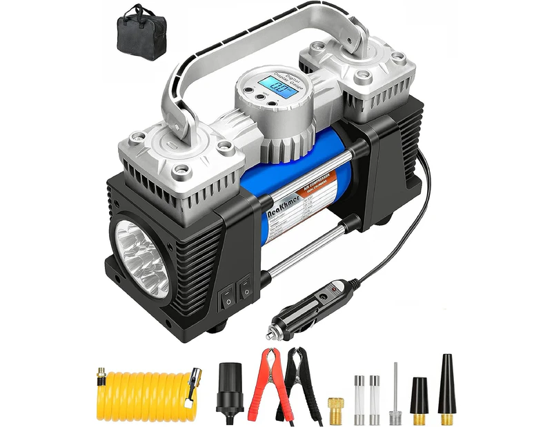 Tyre Inflator Portable Air Compressor: 12V Car Tyre Pump 130PSI Double Cylinder Fast Inflation Car Tire Air Pump, Robust Power and Durable Copper Motor, Au