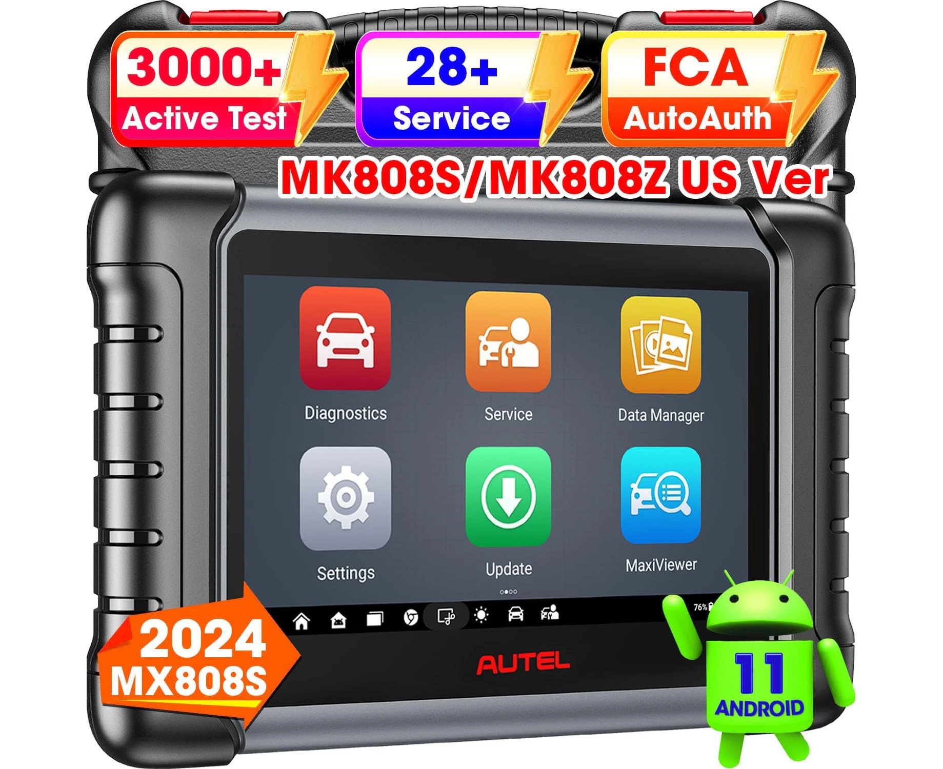 Autel Scanner MaxiCheck MX808S, 2024 Android 11 US Ver. of MaxiCOM MK808S/ MK808Z, Newer Model of MK808/ MX808, Full Bidirectional as MK808K-BT MK808Z-BT,