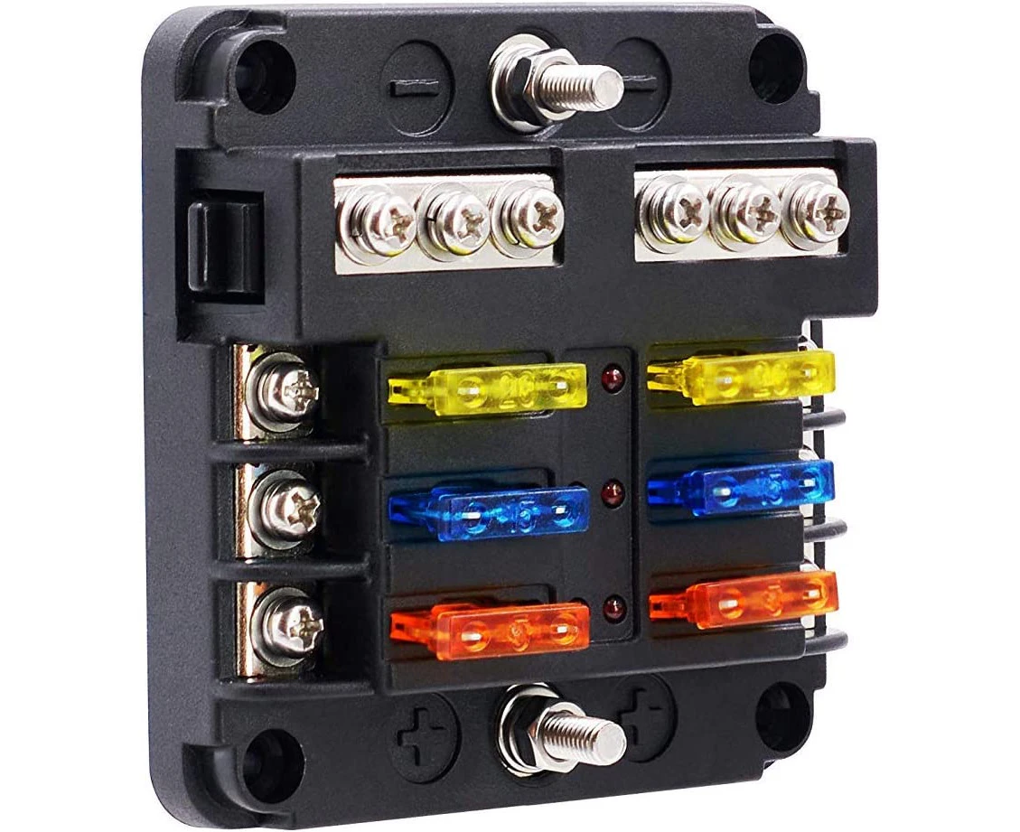 BlueFire 6 Way Blade Fuse Box Fuse Holder Standard Circuit Fuse Holder Box Block with LED Indicator, Fuses & Protection Cover for Car Boat Marine Truck Veh