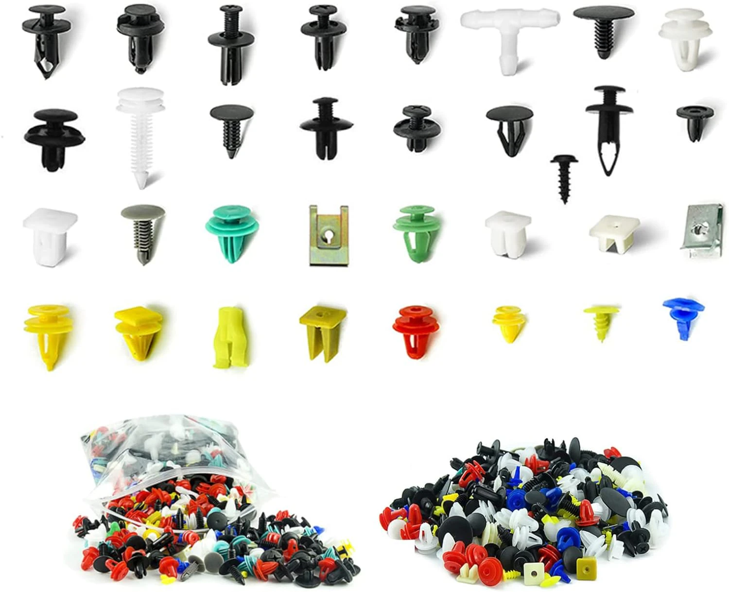 500pcs Mixed Auto Car Nylon Bumper Clips Car Retainer Clips & Plastic Fasteners Kit, Body Push Rivets Fender Liner Clips for GM Ford Chrysler Toyota Lexus