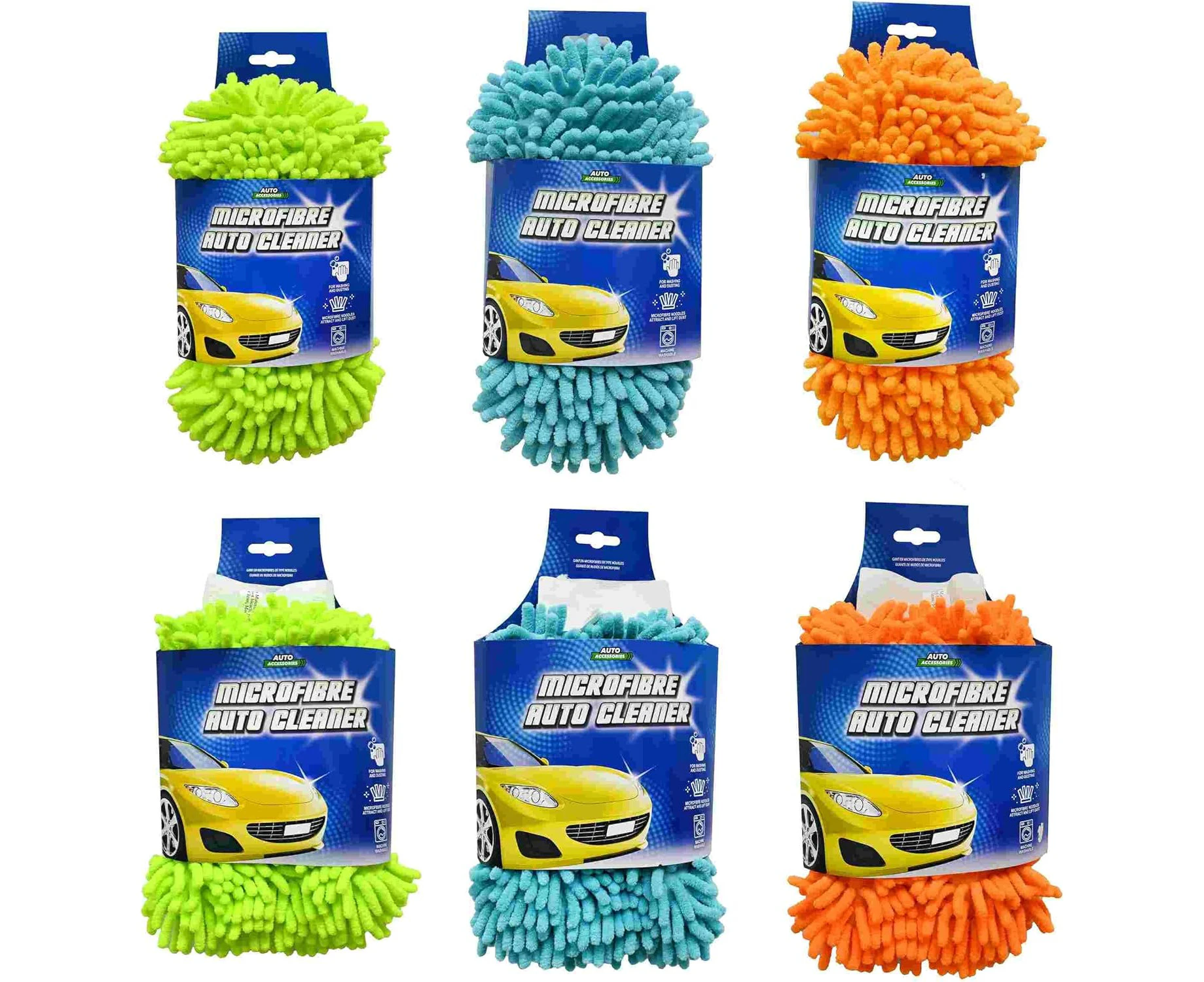 UBL Car Mitt Microfibre Noodle Sponge, Assorted (3 Pieces)