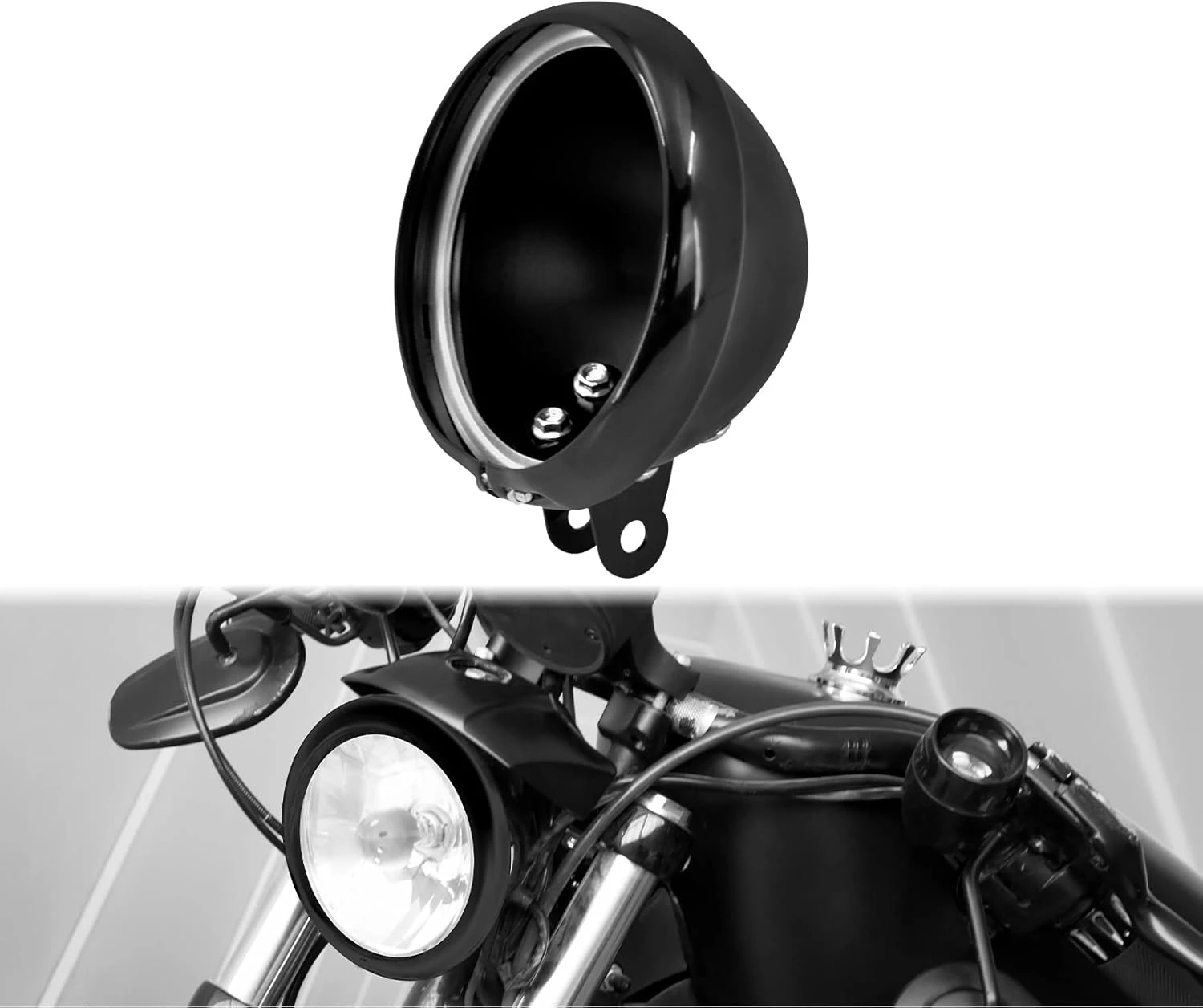 HDBUBALUS Black Motorcycle 5.75" Black Headlight Cover Housing Holder Bucket Fit for Harley Sportster Softail Dyna