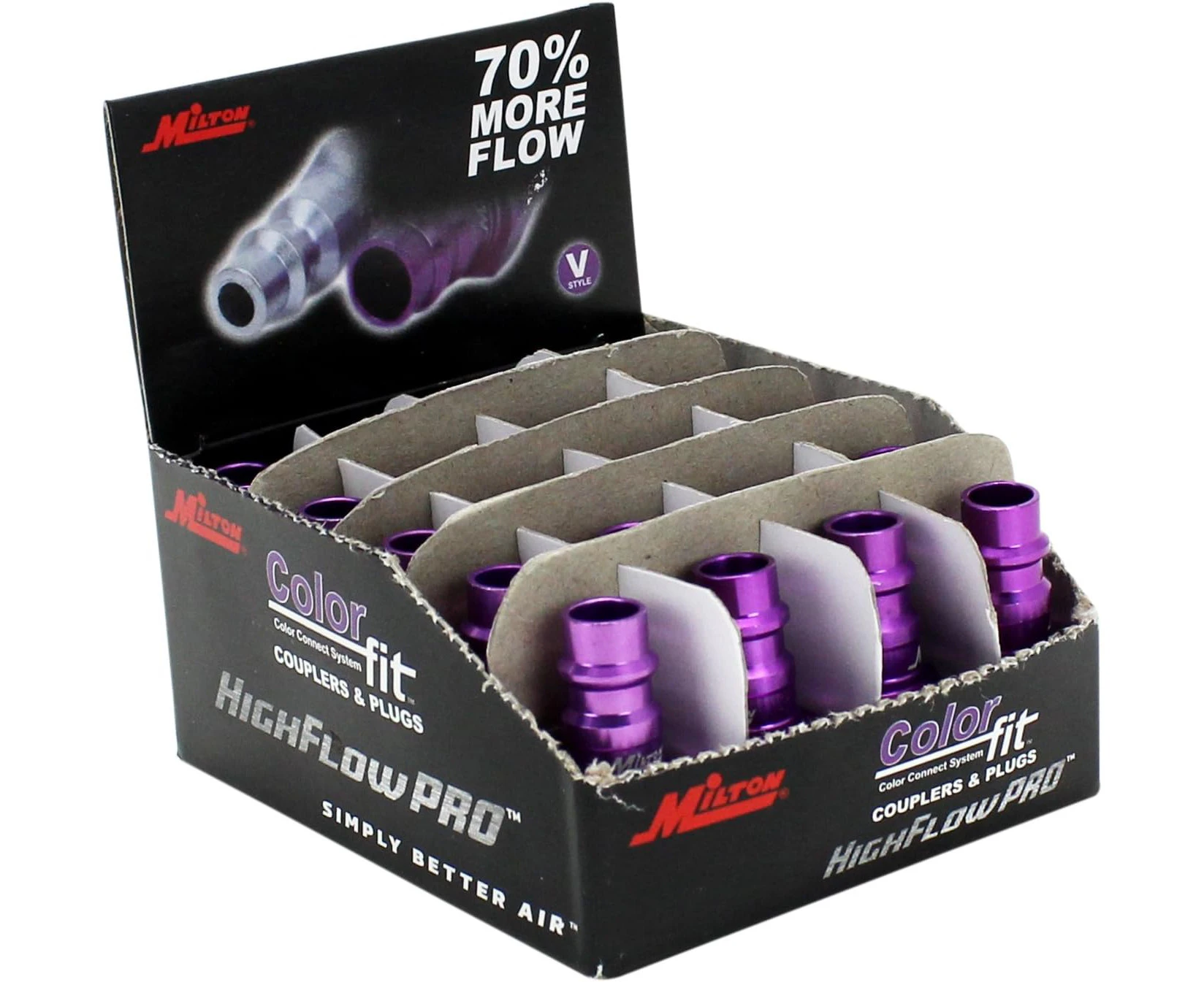 Milton 760VC-20 ColorFit HighFlowPRO Plugs, V-style Purple, 1/4'' NPT Male, Box of 20