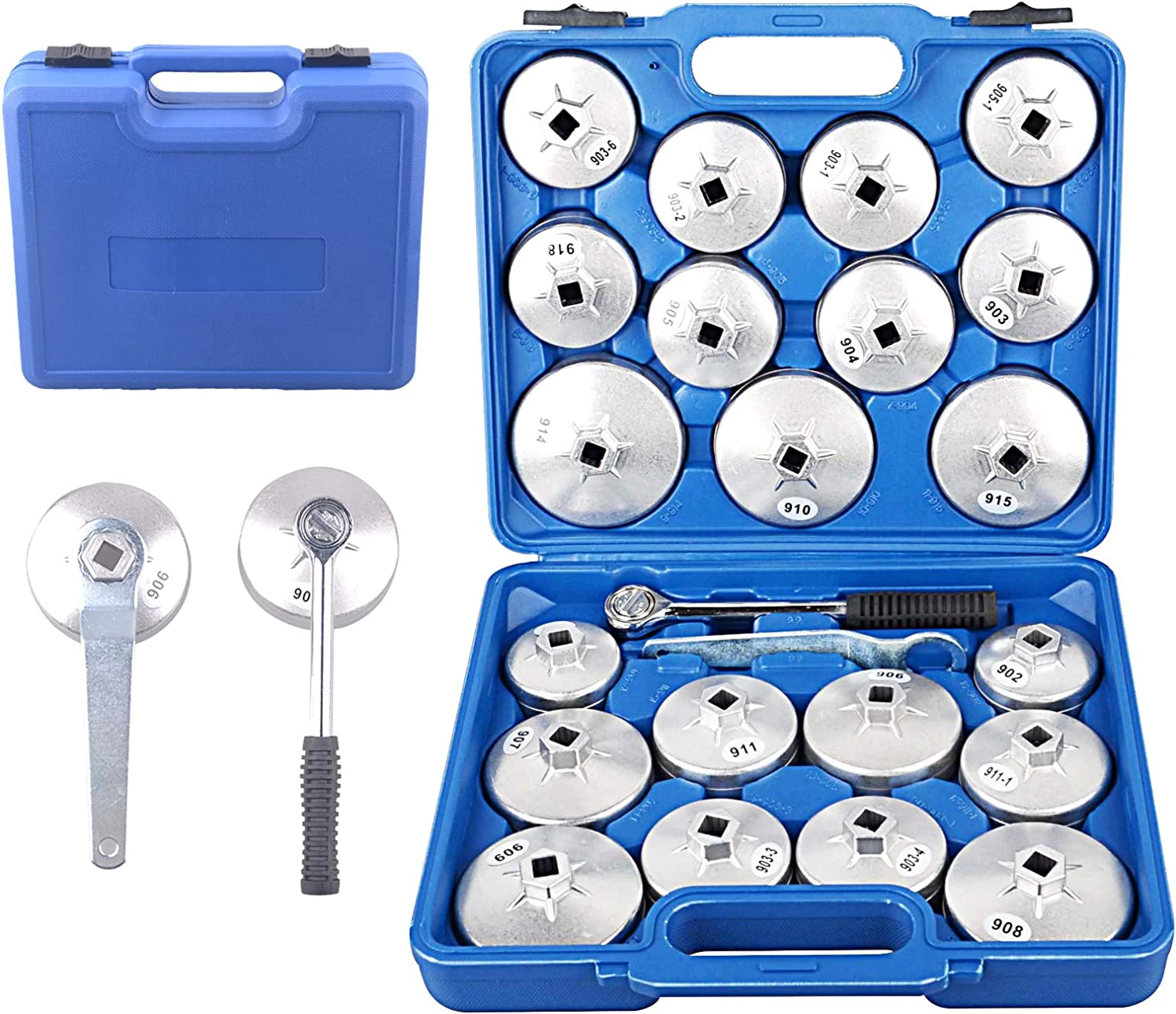 DAYUAN 23pcs Aluminum Alloy Cup Type Oil Filter Cap Wrench Socket Removal Tool Set 1/2" dr. with a Storage Case