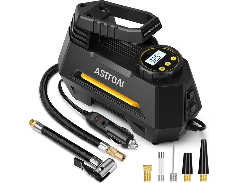 AstroAI Car Tyre Inflator Portable Air Compressor, DC 12V Auto-off Electric Tyre Pump with Digital Tyre Pressure Gauge, 0-100PSI Custom Mode Fast Inflation