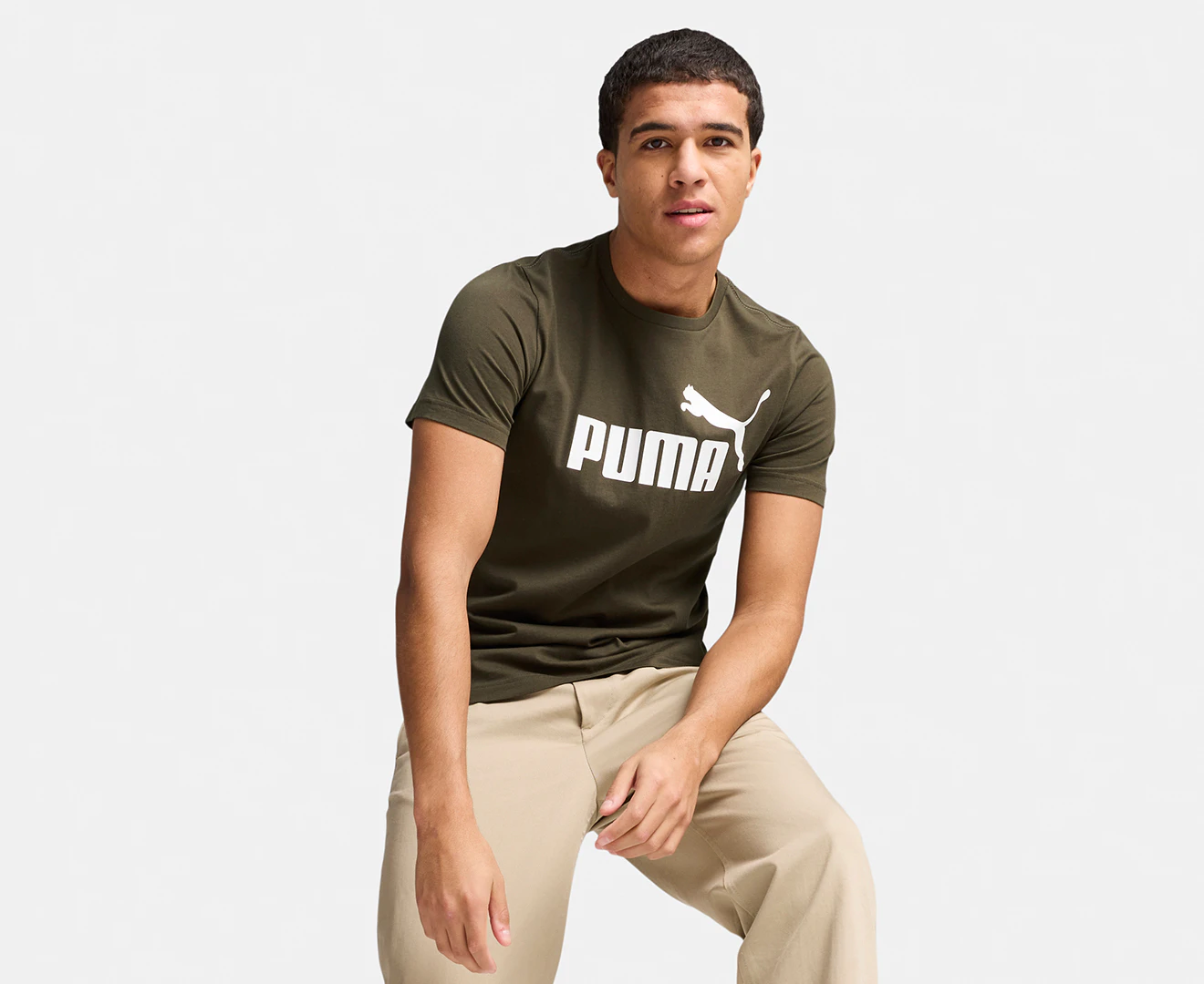 Puma Men's Essentials Logo Tee / T-Shirt / Tshirt - Dark Olive