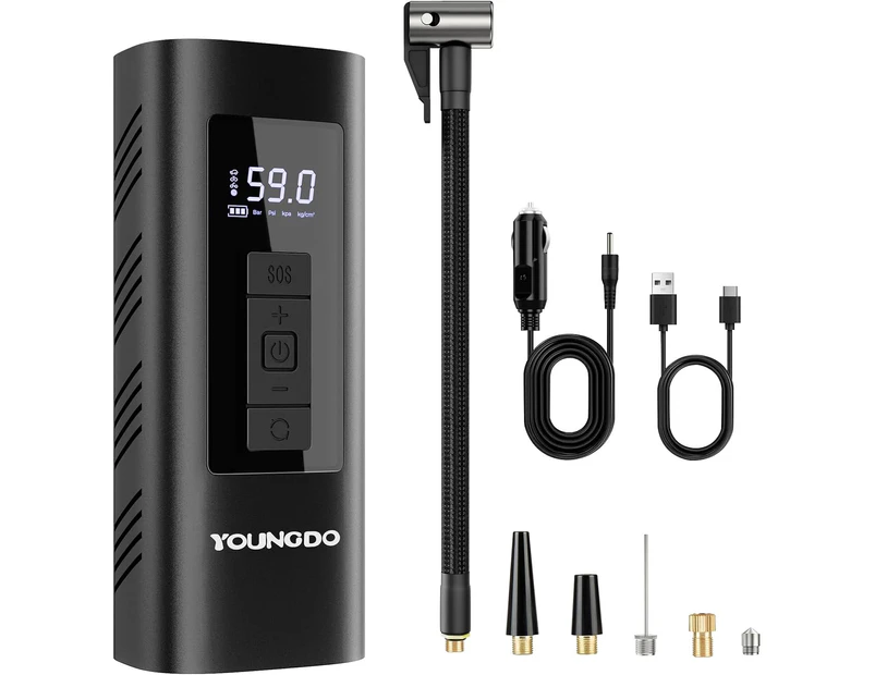 Youngdo Bike Pump Portable Air Compressor, 150 PSI Fast Inflation 6000mAh Tyre Inflator,for Car,Bike,Motorcycles,Balls,Power Bank