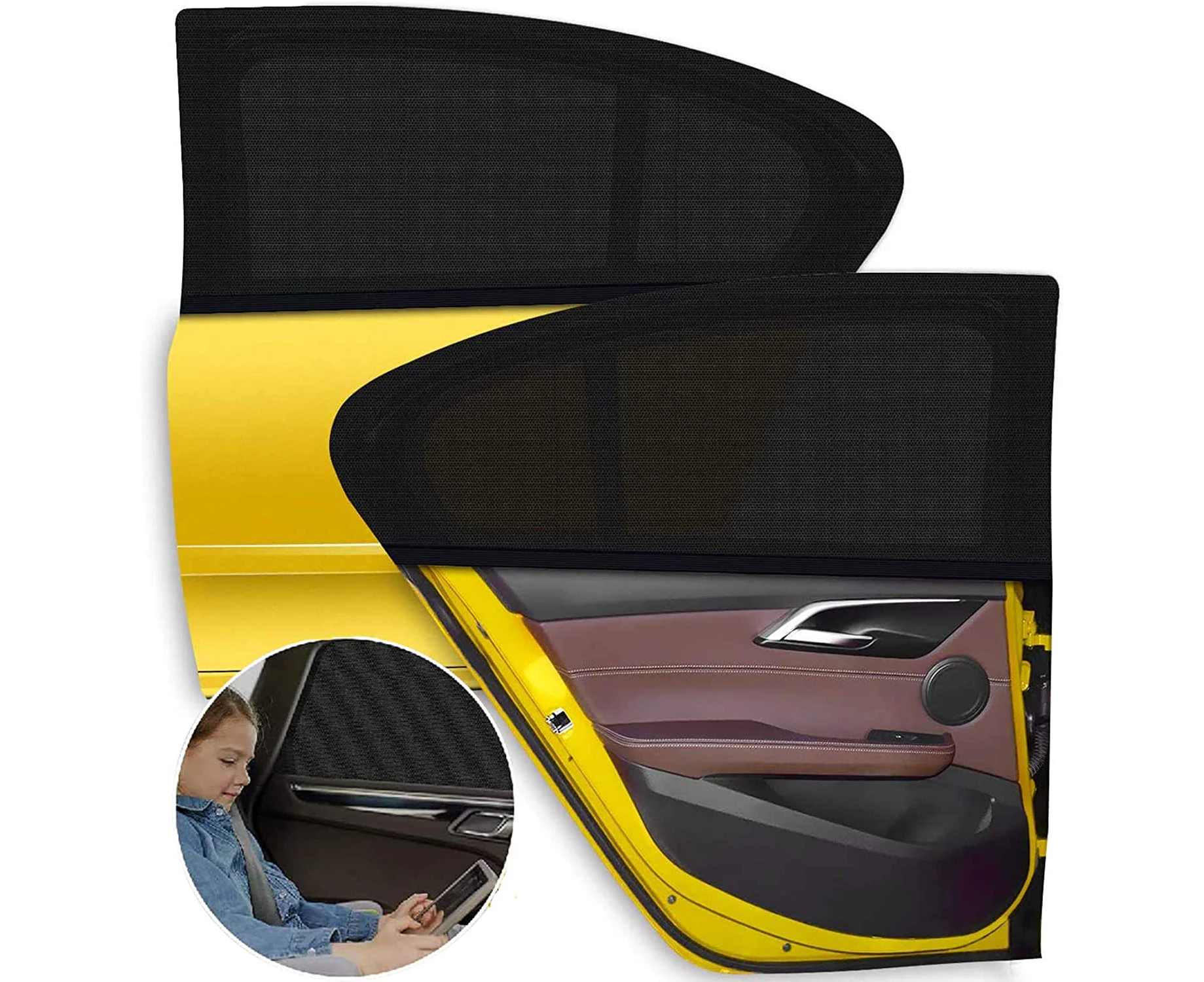 T Tersely 2 Packs Window Shade【No Need Adhesive Tapes】Car Sun Shade Breathable Elastic Mesh Car Rear Side Window Shades-Universal Fit for Most of Cars-Prot