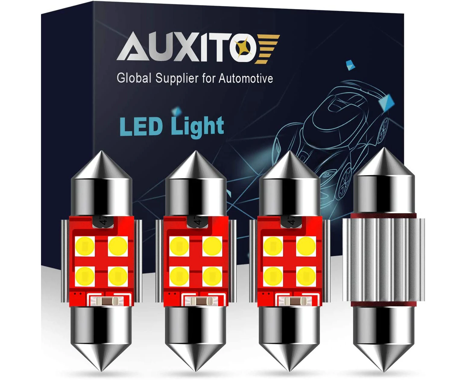 AUXITO Extremely Bright CANBUS Error Free 4-SMD 3030 Chipset 31mm (1.25") DE3175 DE3021 Festoon Xenon White LED Bulbs for Map Dome License Plate Lights Lam