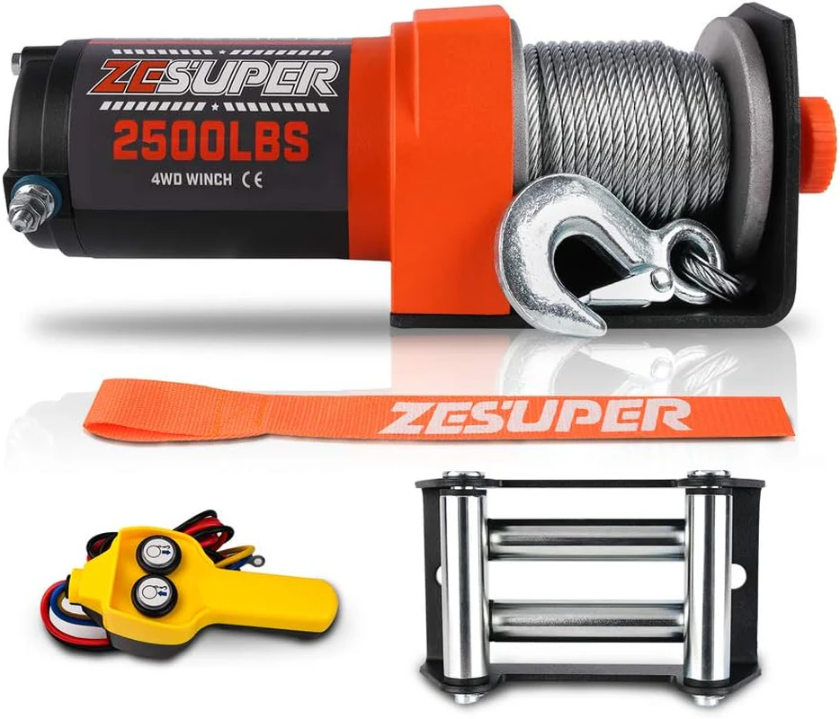 ZESUPER Winch Electric12V 2500LBS/1135KG with Steel Rope for Boat Trailer ATV UTV Quad Little Electric Winch 4WD Automotive Accessories Safety Rescue Tool