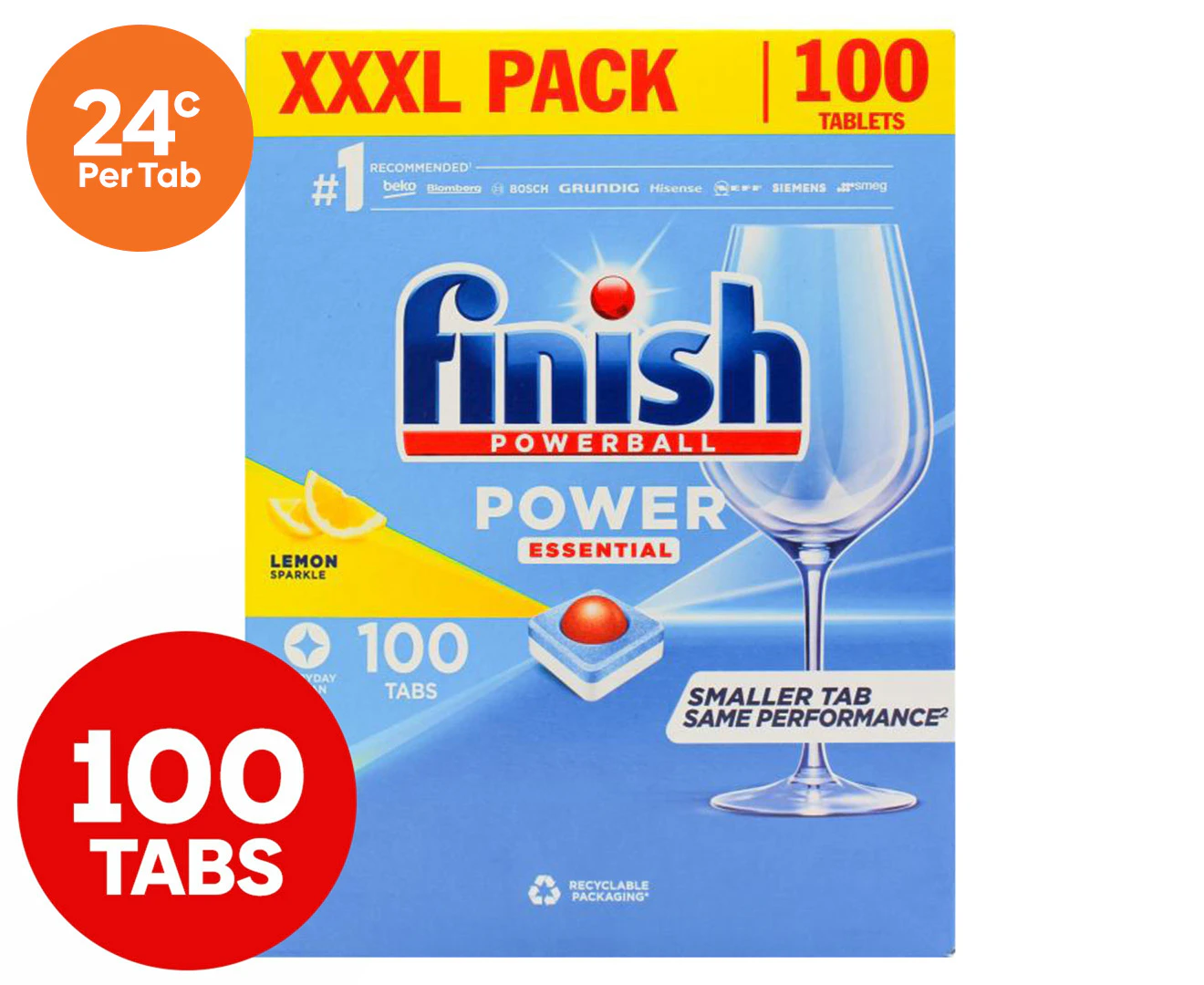 Finish Powerball Power Essential Dishwashing Tablets Lemon Sparkle 100pk