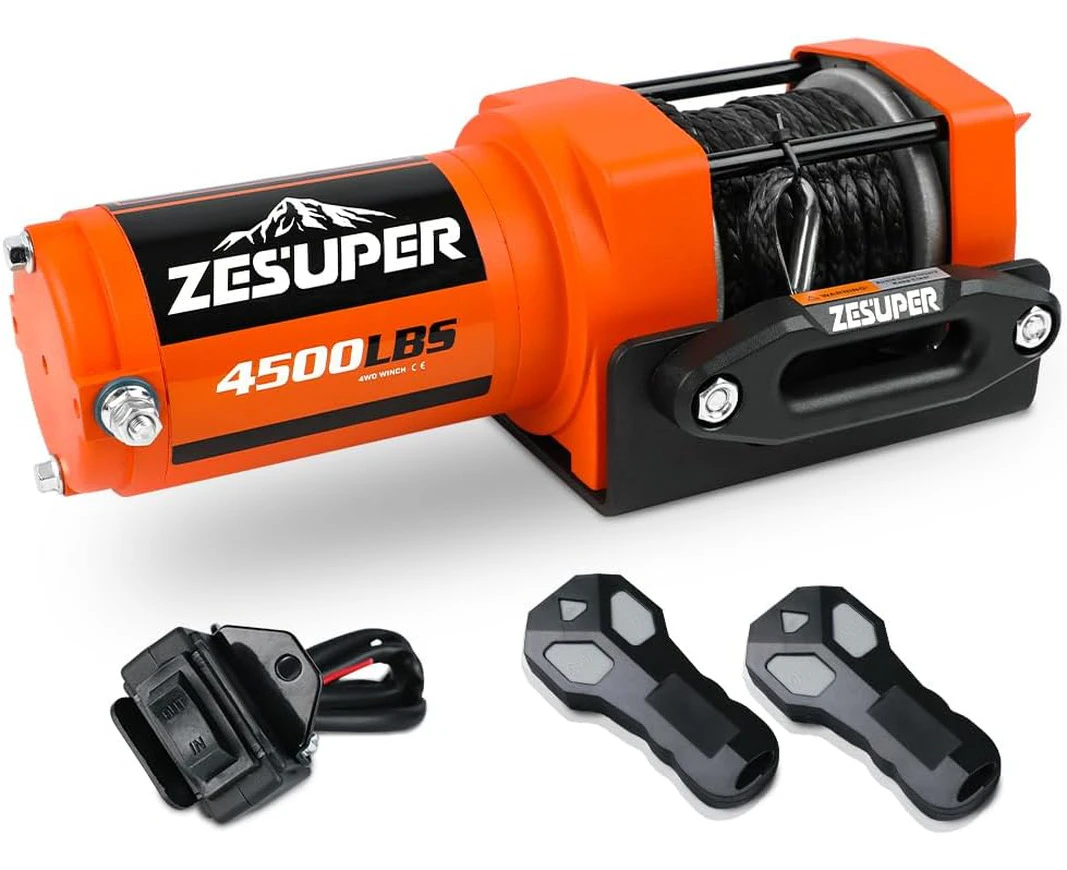 ZESUPER Winch 4500lb/2045KG Synthetic Rope12v Wireless Remotes Waterproof IP67 Towing Accessories for Boat Trailer ATV UTV Safety Rescue Tool