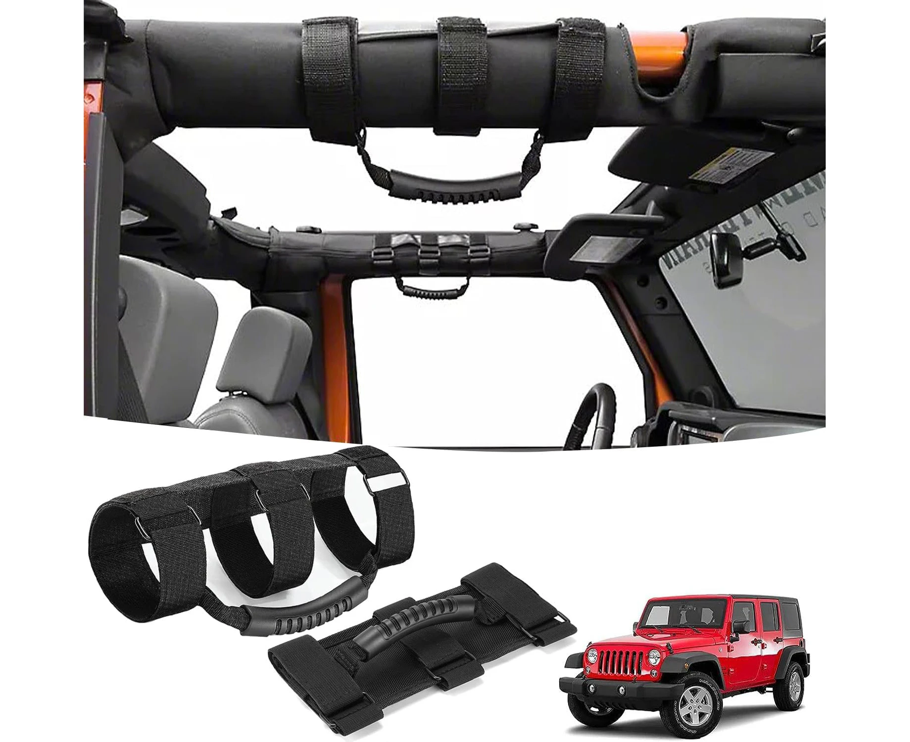 2 Pack Grab Handle Set for Jeep Wrangler Roll Bars Easy-to-Fit 3 Straps Design, Fit for Jeep Wrangler YJ TJ JK JL & Gladiator JT 1987-2020