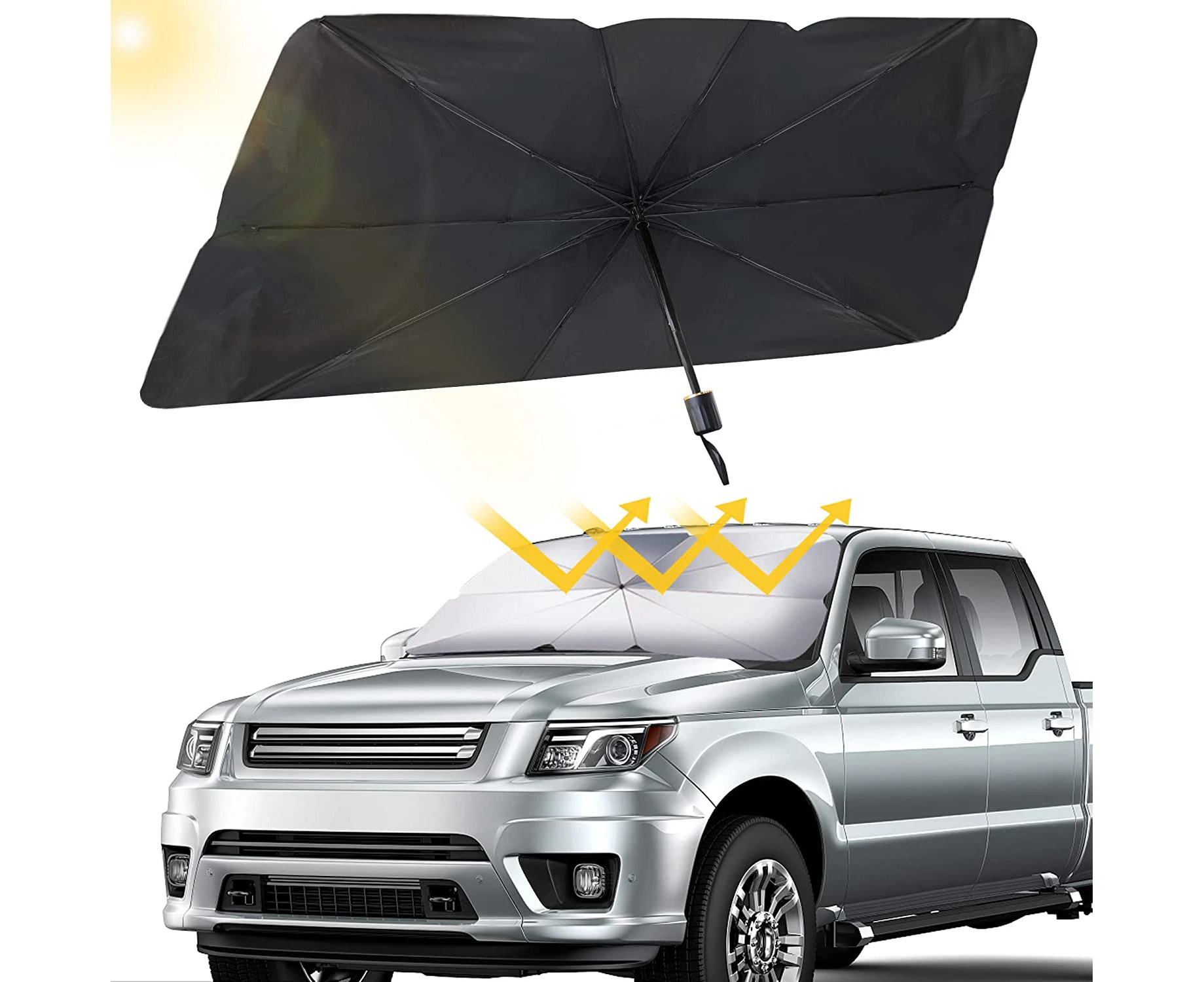 Car Windshield Sun Shade Umbrella- Foldable Car Umbrella Sunshade Cover UV Block Car Front Window (Heat Insulation Protection) for Sedan/SUV/Box Truck and