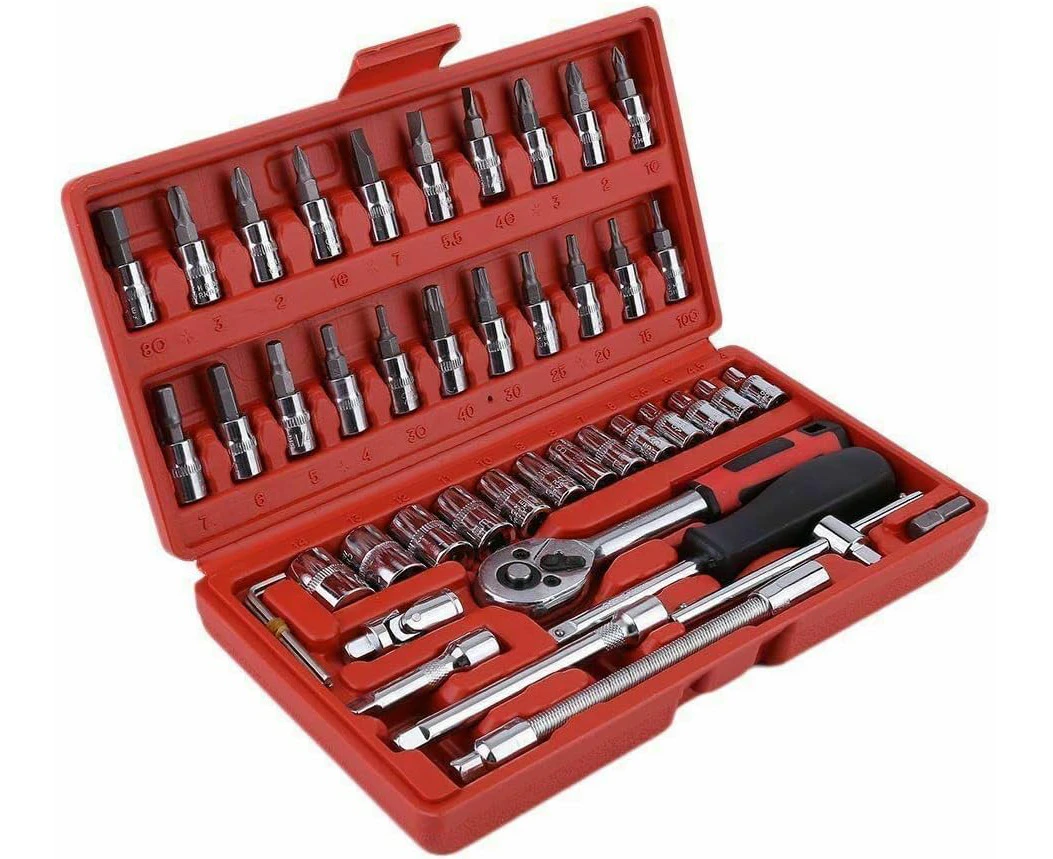 46pcs Socket Wrench Set CRV 1/4" Drive Metric Flexiable Extension Bar Truck Case