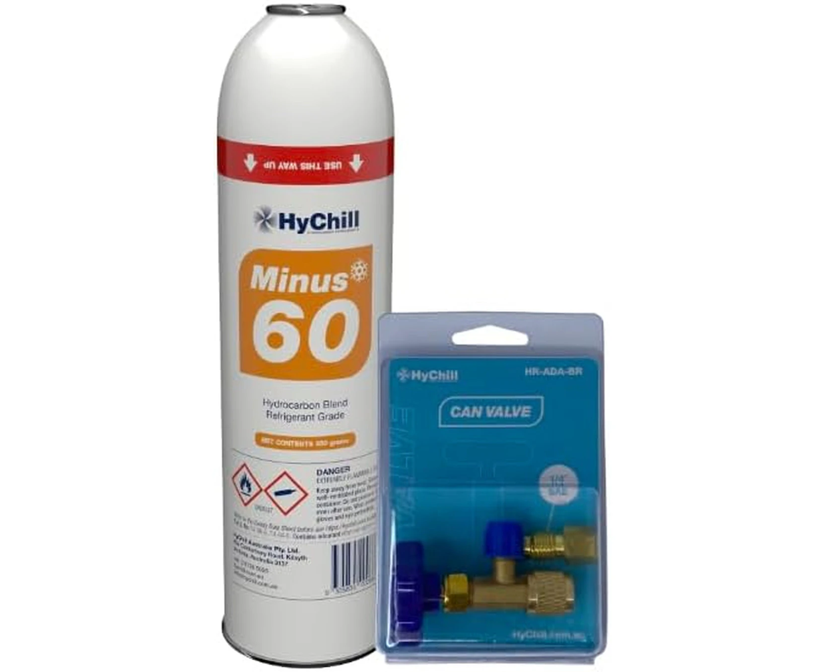 HYCHILL Minus 60 Low GWP Hydrocarbon Refrigerant 350g can and Can Valve