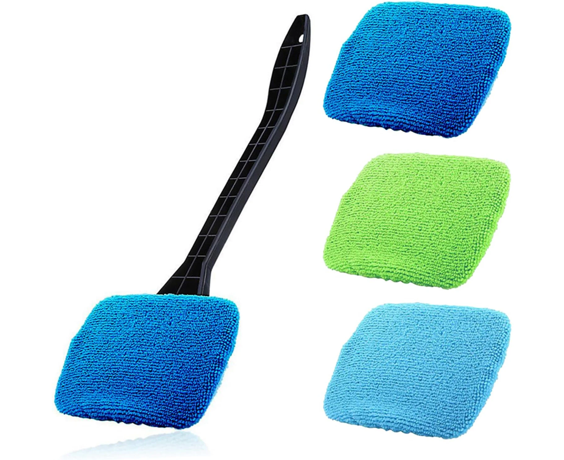 XUTONG Microfiber Car Window Cleaning Tool, 4 Washable Reusable Cloth Pads,A 180 ° twist handle