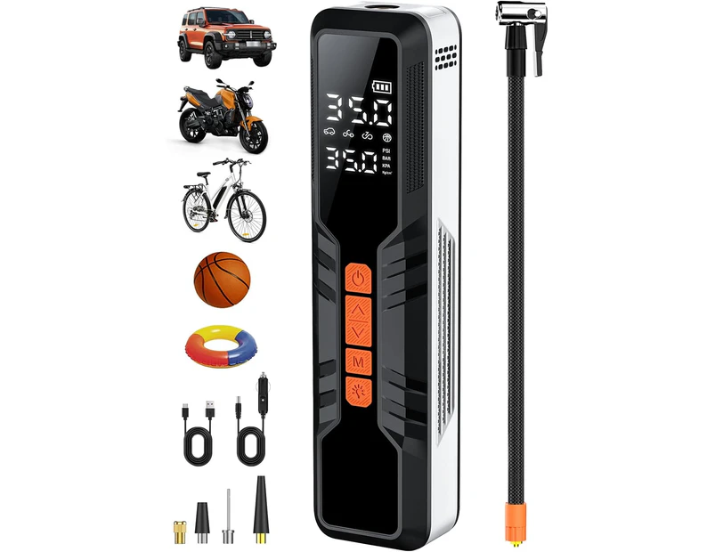 Electric Tire Pump 150PSI, 4X Rechargeable Inflator Pump with Digital Pressure Gauge, LED Light, 6000mAh Air Pump for Car Tres, Bike, Motorcycle, Ball, Gif