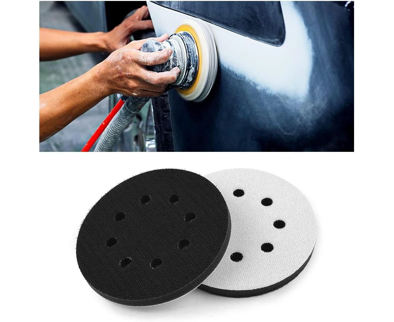 2 Pcs Hook and Loop Soft Sponge Cushion Buffing Backing Pads, 5 Inch 8 Hole Thick Soft Density Interface Buffer Mat, Foam Pad for Orbital Sander & Polisher