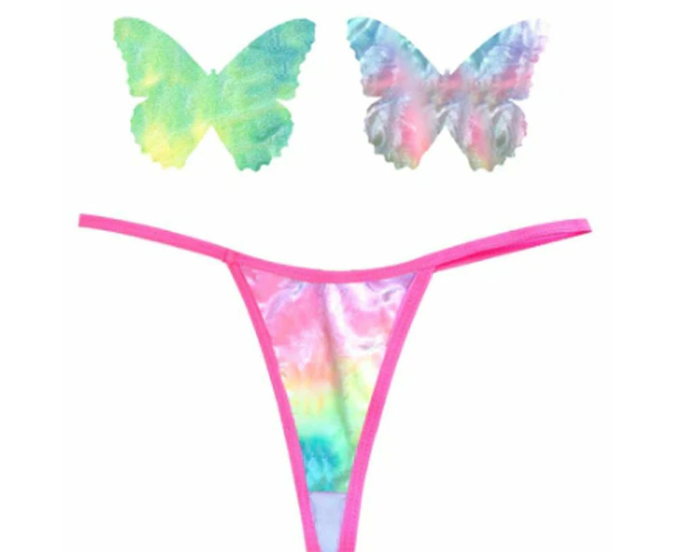 Rainbow Sherbet Tie Die Butterfly Pastie and Panty Set